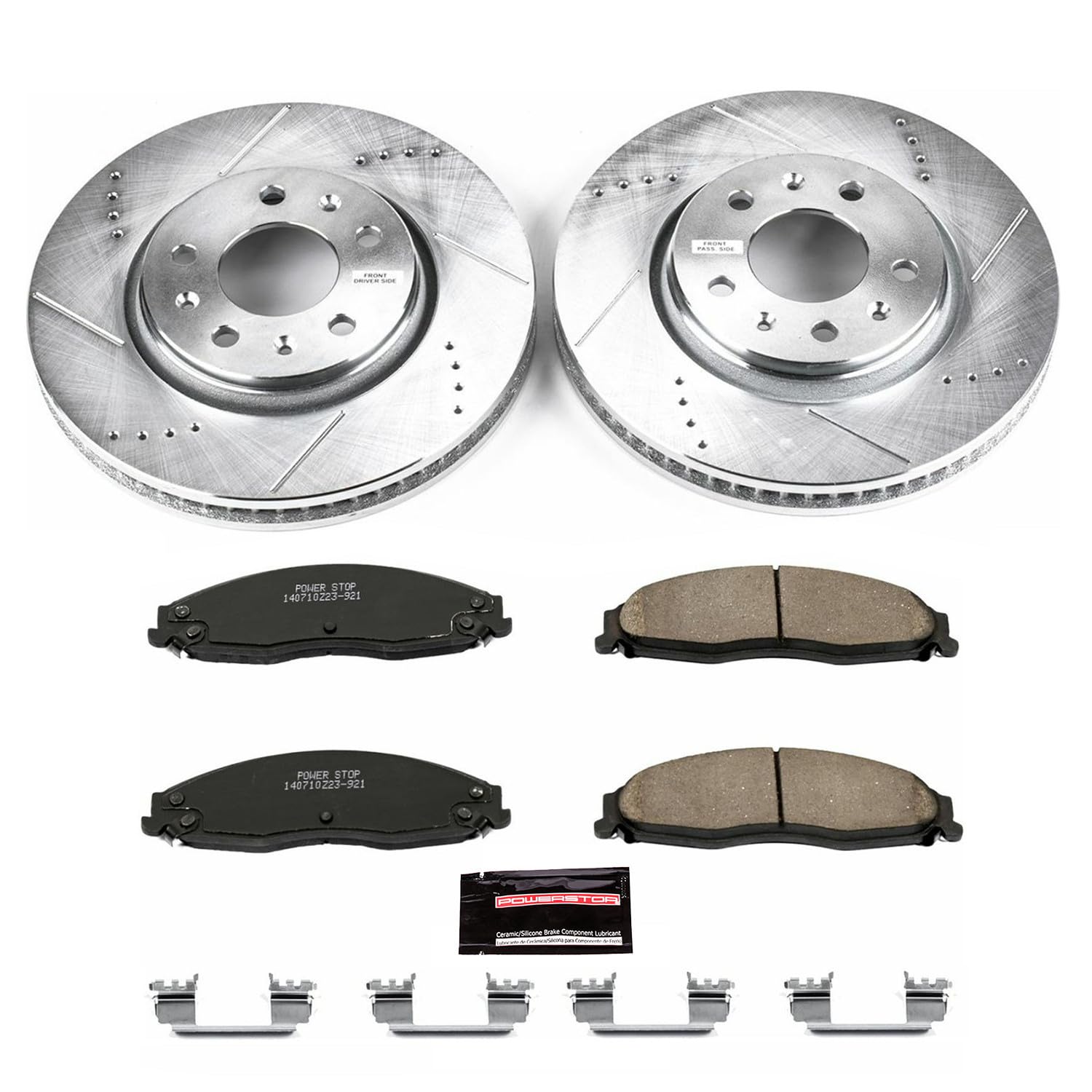 Power Stop K1423 Z23 Carbon Fiber Brake Pads Front with Drilled & Slotted Brake Rotors Kit For Cadillac STS 2005-2008 [Model Specific]