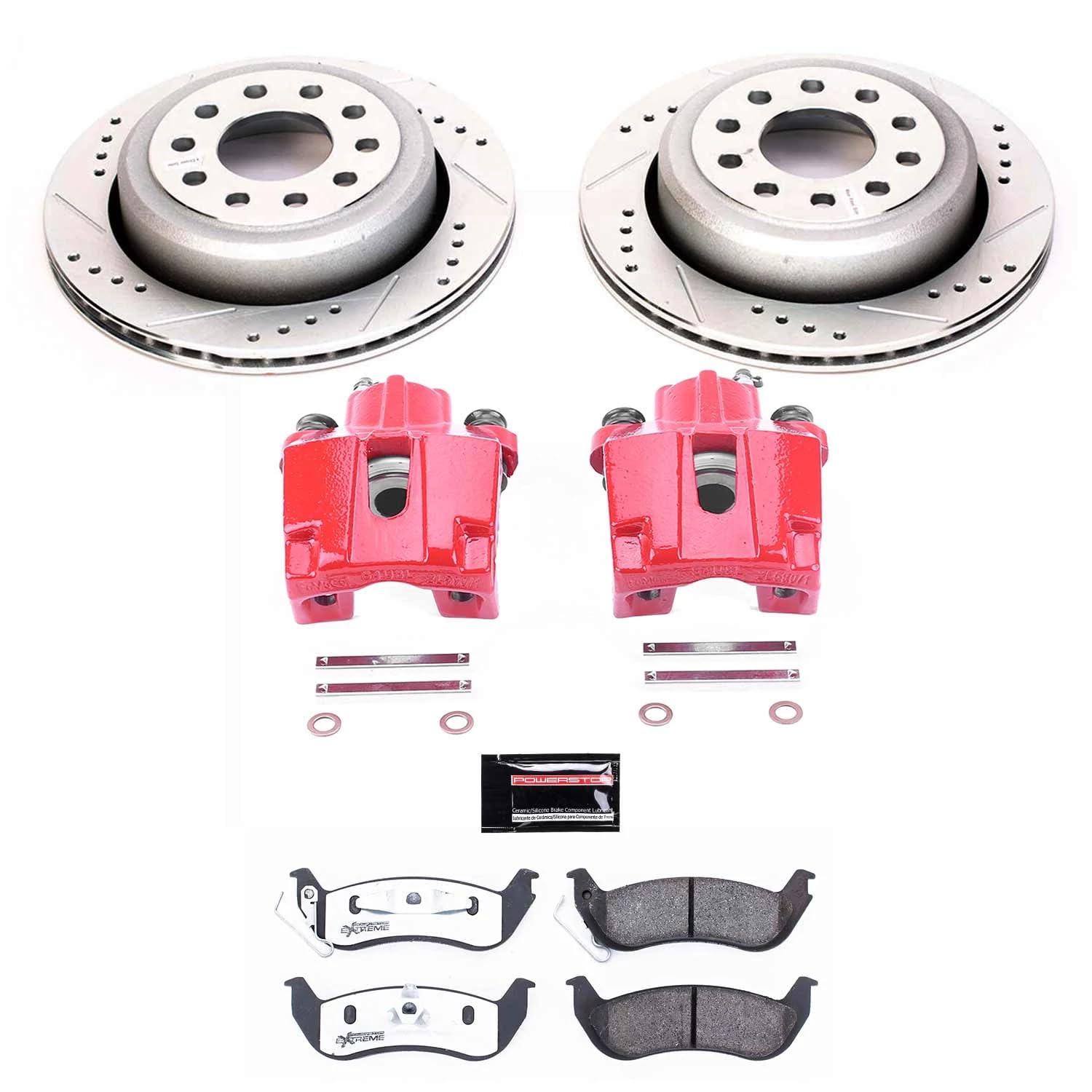 Power Stop Z26 KC5293-26, Rear Caliper Kit-Drilled/Slotted Rotors, Carbon Ceramic Brake Pads, Calipers For Lincoln Town Car 2003-2011 [Model Specific]