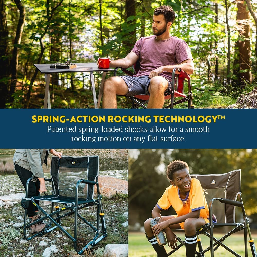 GCI Outdoor Camping Chair Freestyle Rocker | Portable Folding Rocking Chair with Solid, Durable Armrests, Drink Holder & Comfortable Backrest — Indigo Blue