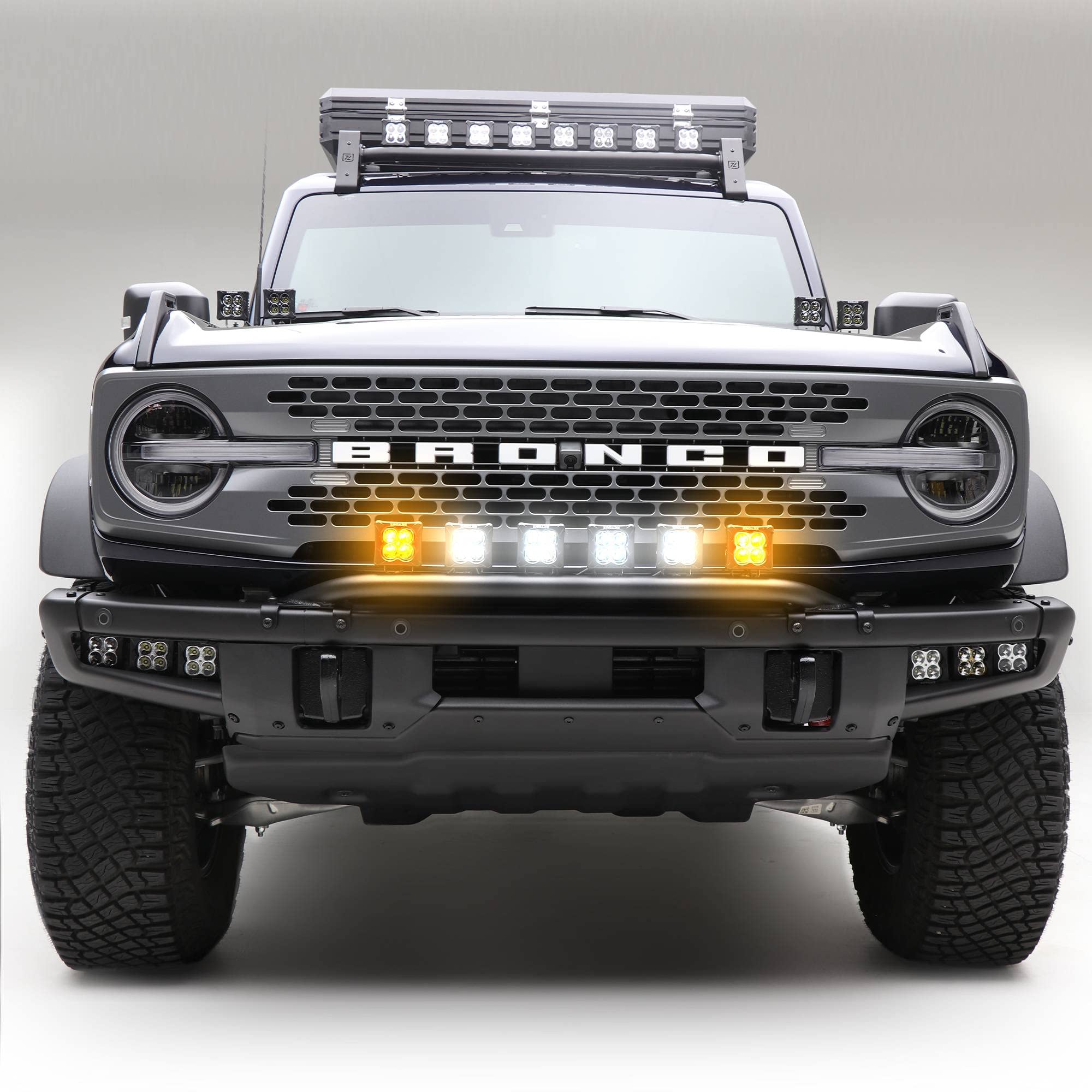 Front Bumper LED KIT ZROADZ for a 2021-2022 Ford Bronco, Includes (4) 3 inch White and (2) 3 inch Amber LED Light Pods - Part # Z325431-KITAW
