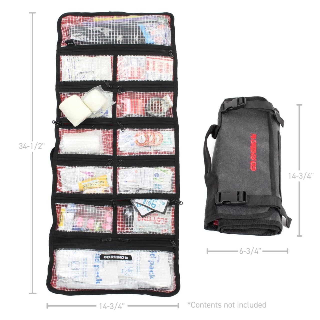 First Aid Roll Go Rhino | Open: 14 3/4" x 34 1/2" & Closed: 6 3/4" x 14 3/4" | XG1060-01