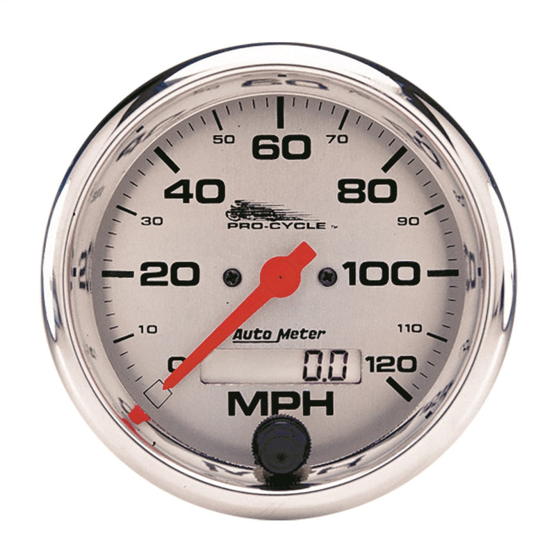 Speedo AutoMeter Gauge, 3 3/4", 120 Mph, Elec, Silver, Pro-Cycle (19352)