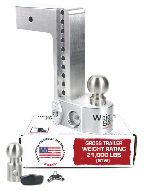 Weigh Safe Adjustable Trailer Hitch Ball Mount - 3" Receiver for 10" Adjustable Drop Hitch - Premium Heavy Duty Aluminum Trailer Tow Hitch with Built in Weight Scale for Anti Sway - 21,000 lbs GTW