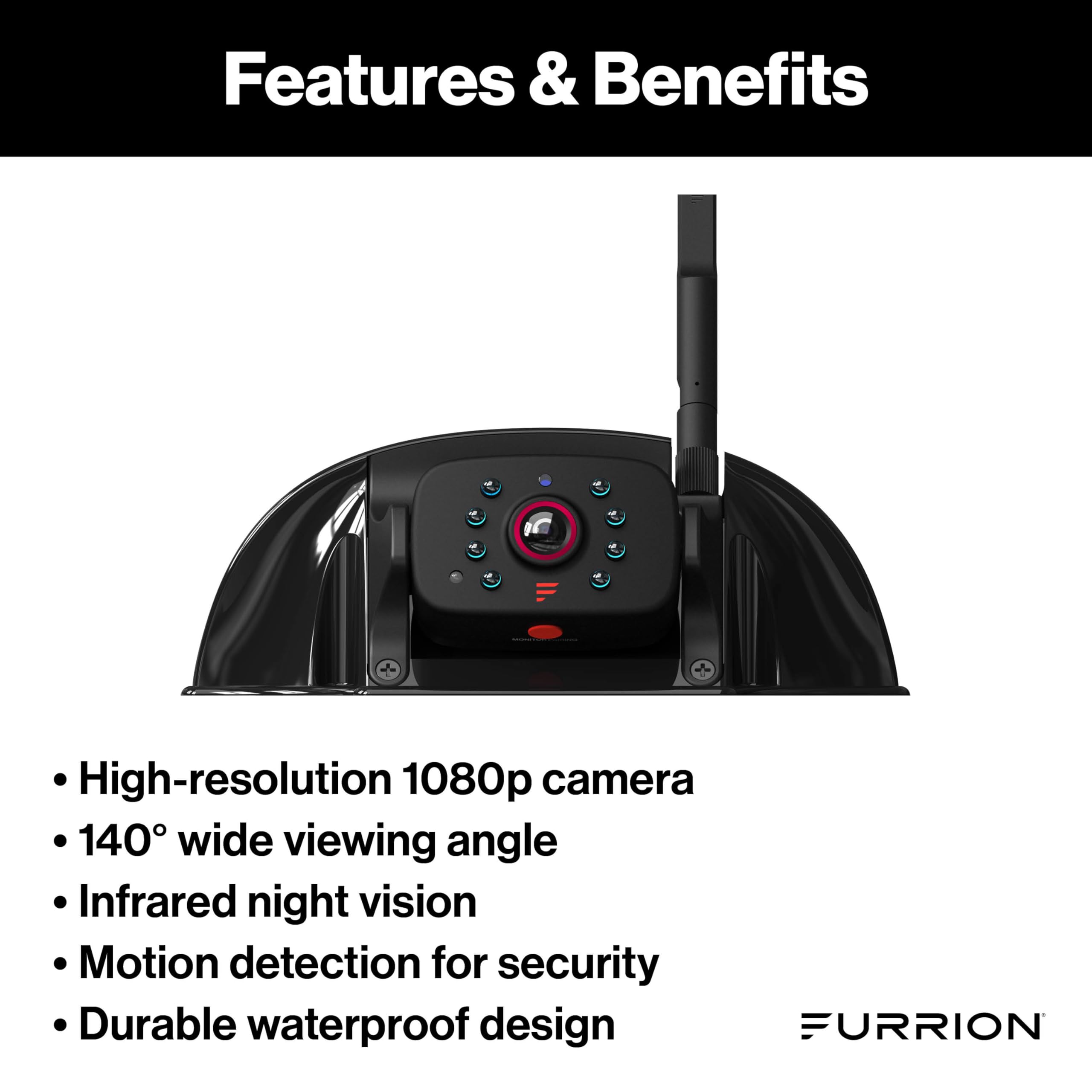 Vision S+ Furrion RV Backup Camera System – Sharkfin Wireless Camera, 1080p HD, 140° Wide-Angle, Infrared Night Vision, Motion Detection, Waterproof, Monitor Not Included – FCNFDTASF