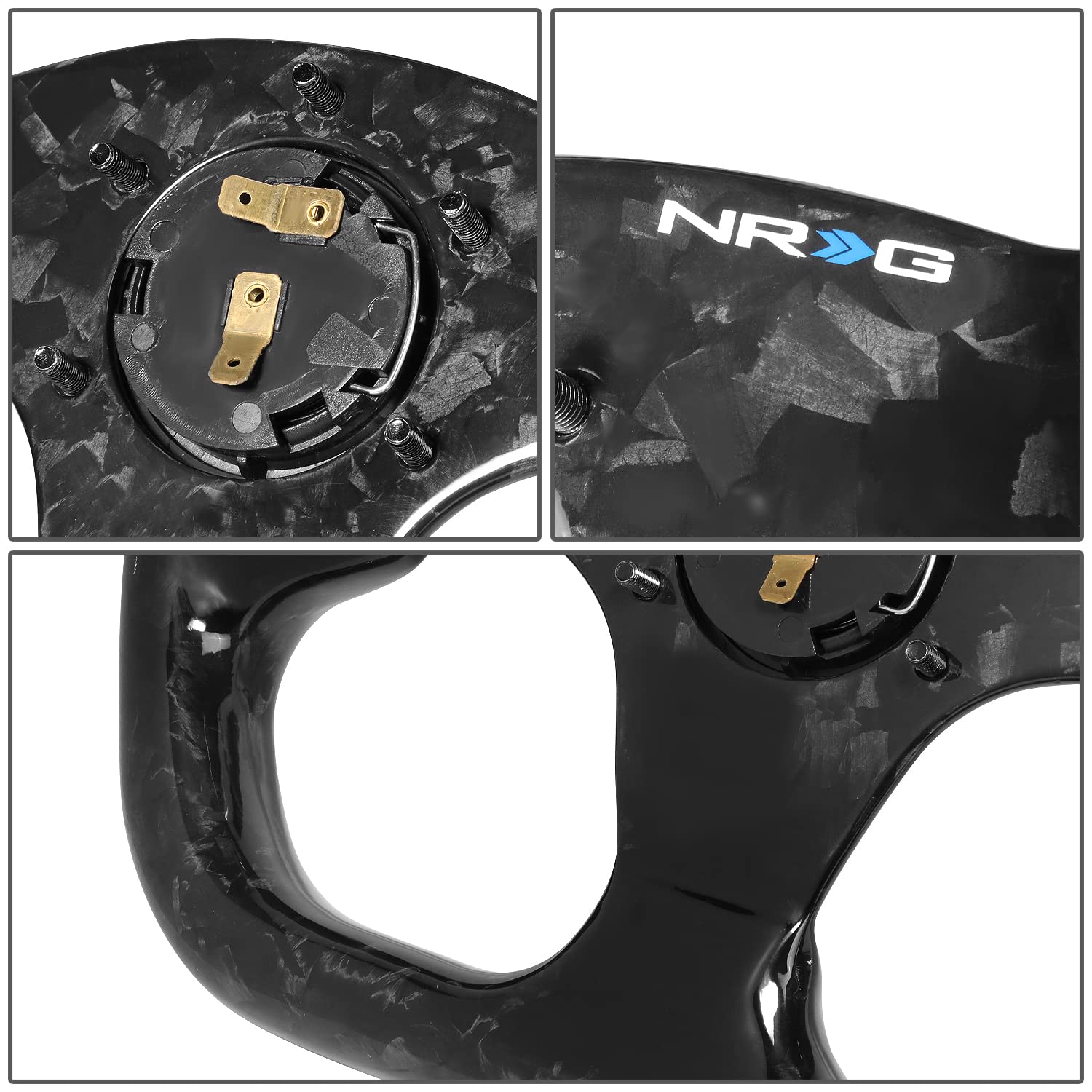 NRG Innovations Carbon Fiber Steering Wheel NRG-ST-009FC-BK Shinny Black Forged 320mm, 3 Spoke Flat Bottom Wheel