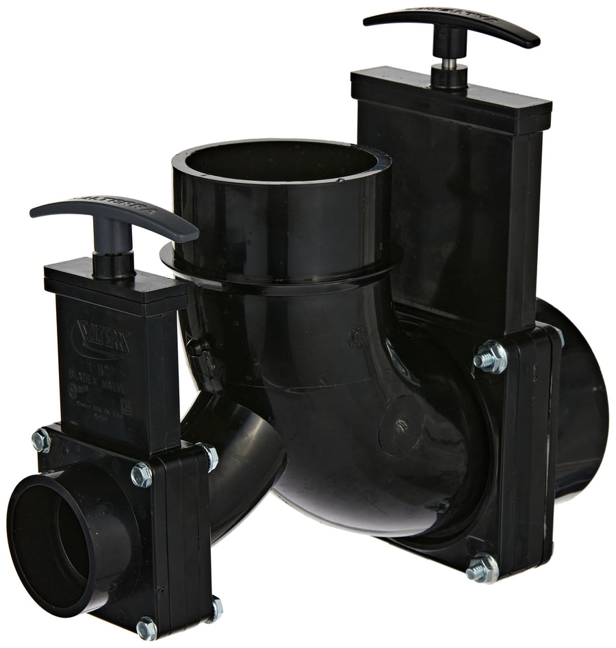 Valterra Double Rotating T81 Valve, 3" Hub x 1-1/2" Hub x 3" Spigot Outlet, Black