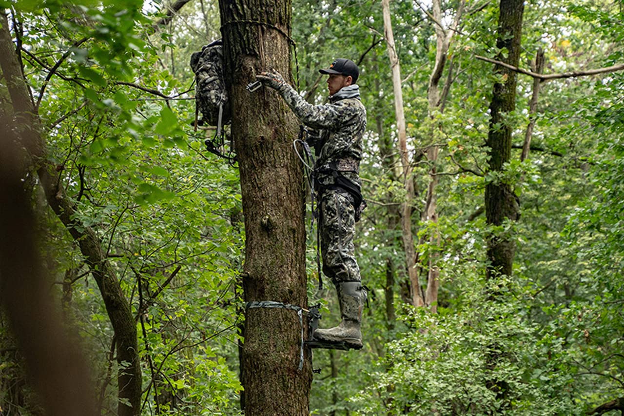 Hawk Full Platform Stand w/ Silent Strap Attachment for Deer Hunting, Apex Helium Hammock, Black - Adjustable Climbing Tree Stand Accessory and Equipment for Shooting
