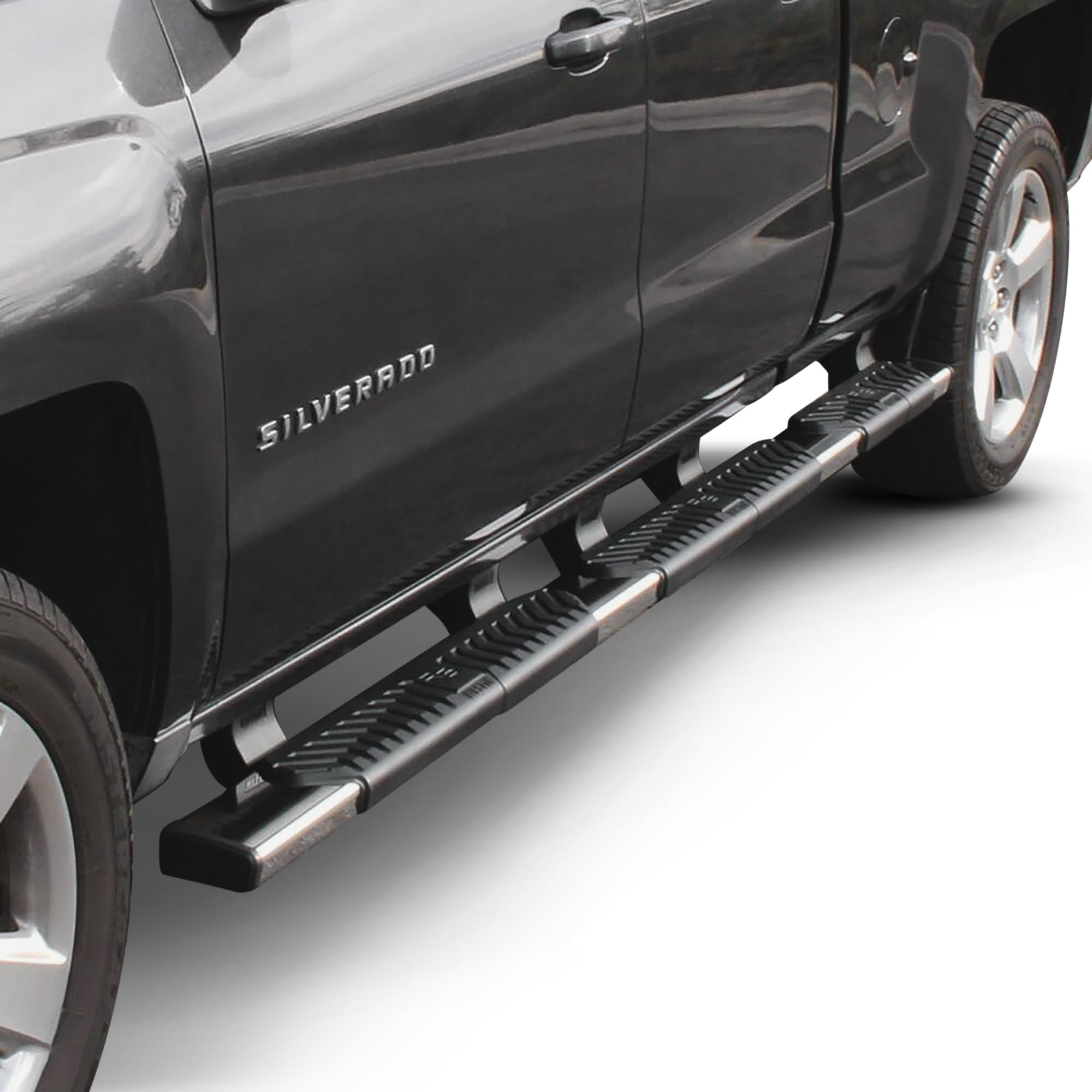 28-534575 Westin R5 Modular Wheel to Wheel Nerf Bars fits 2007-2018 Silverado Sierra 1500 2500 3500 Crew Cab 6'5" Bed & Dually 8' Bed (Exc Classic) Black Pair