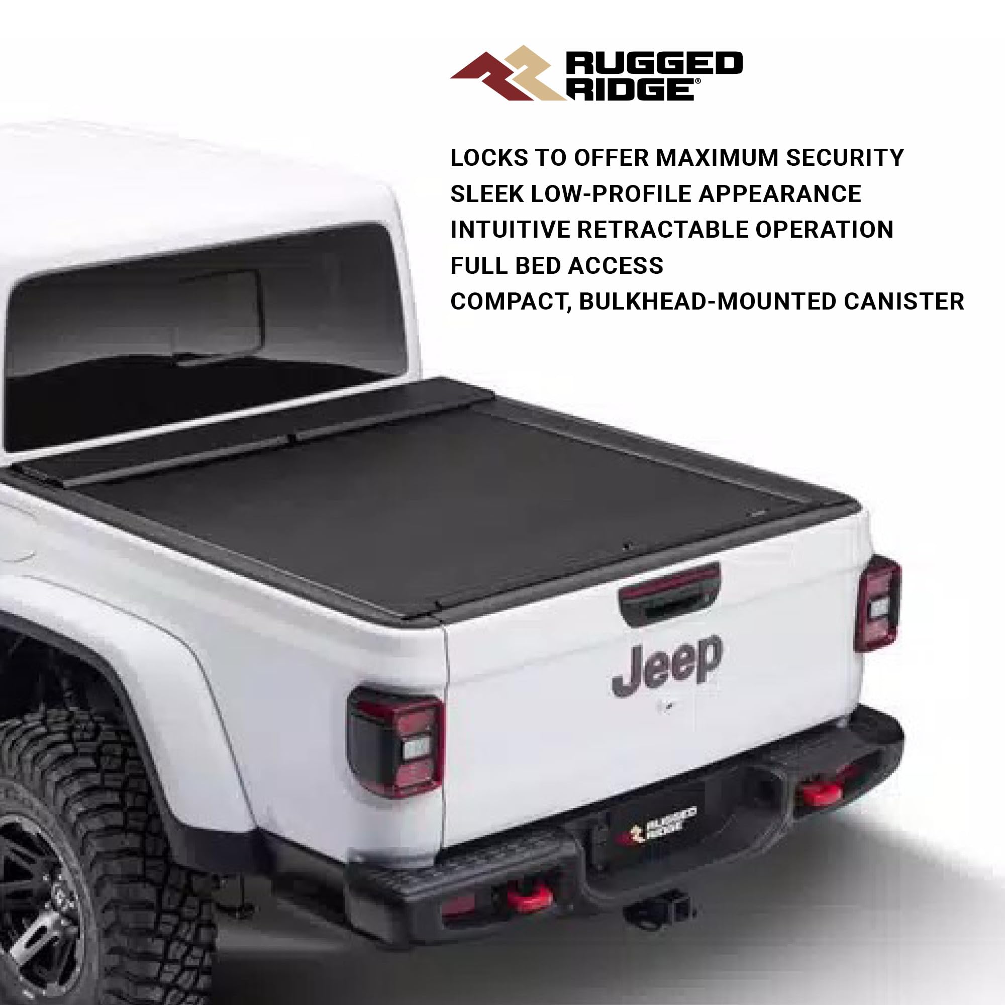 Rugged Ridge Retractable Armis Locking Tonneau Cover for Jeep Gladiator JT | Weather Resistant, Full Bed Access | 13550.31 | Fits 2020-2025 Jeep Gladiator JT w/ Trail Rails