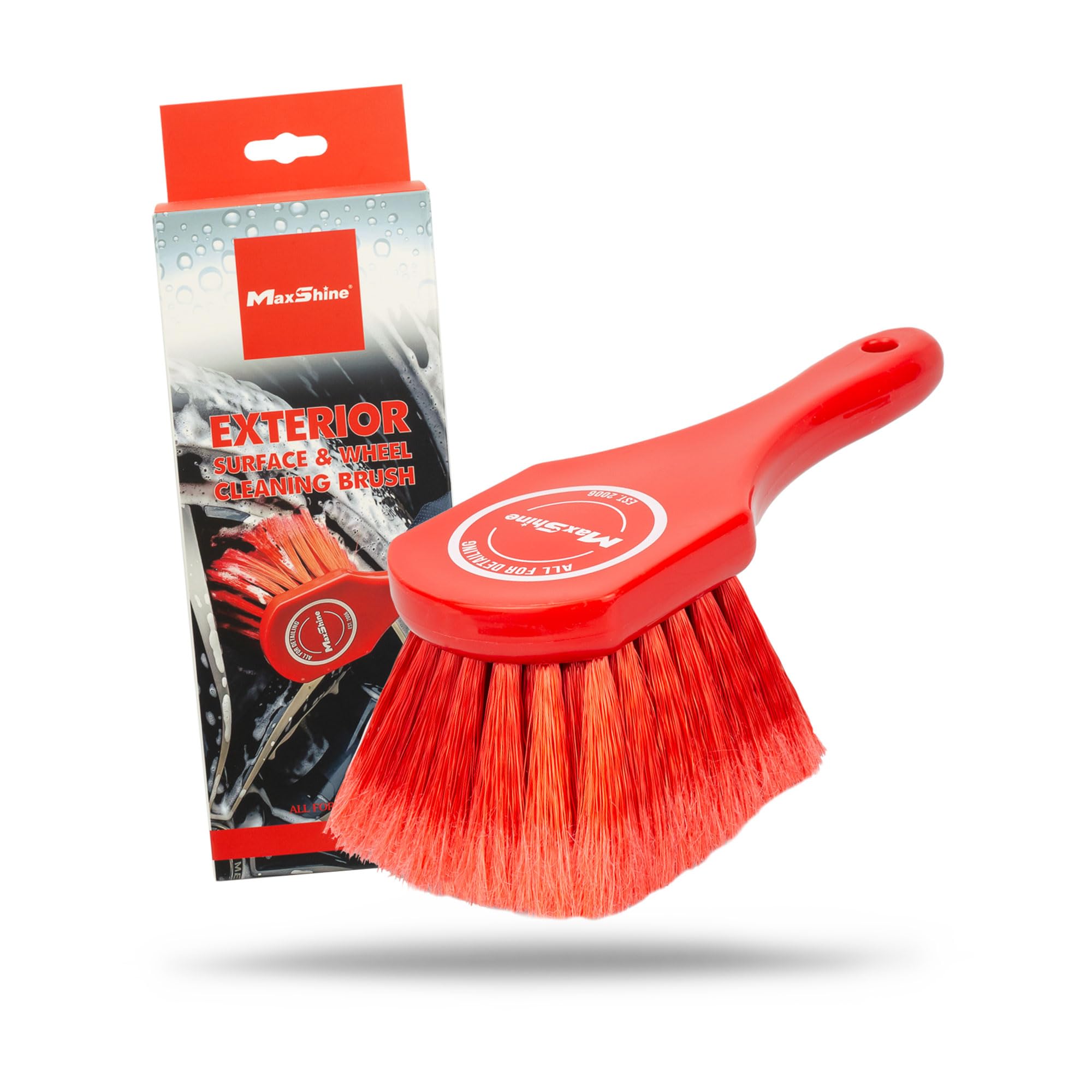 Maxshine Professional Universal Red Exterior & Wheel Cleaning Brush | Durable Detailing Brush for Cars, Trucks, SUVs, RVs & Motorcycles | Safe for Cleaning Wheels, Rims, Tires & Engine Bays