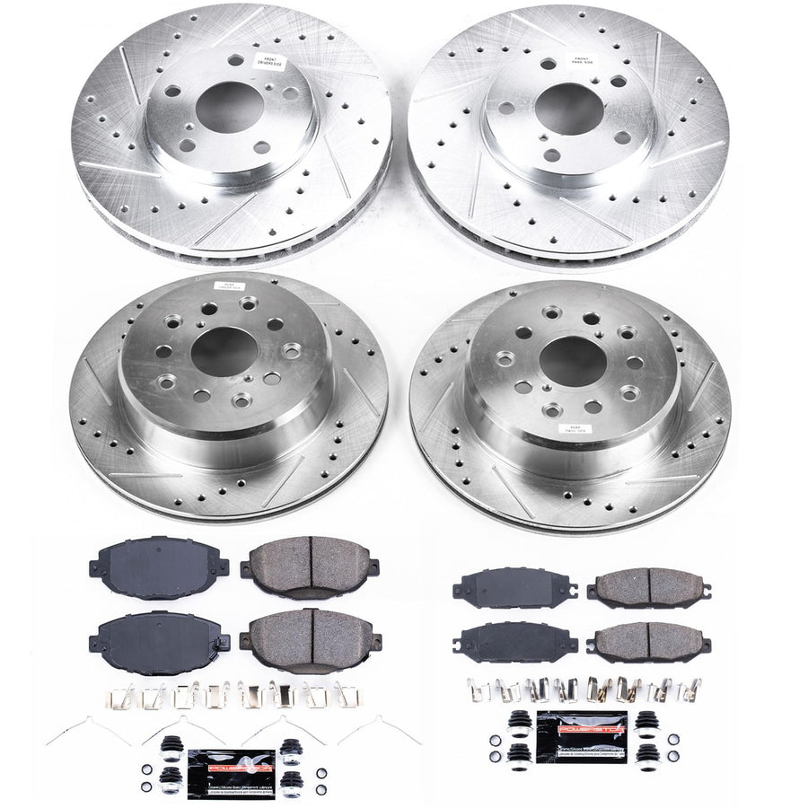 Power Stop K1074 Z23 Carbon Fiber Brake Pads Front and Rear with Drilled & Slotted Brake Rotors Kit For Lexus SC300 1999-2000, Lexus SC400 1992-2000 [Model Specific]