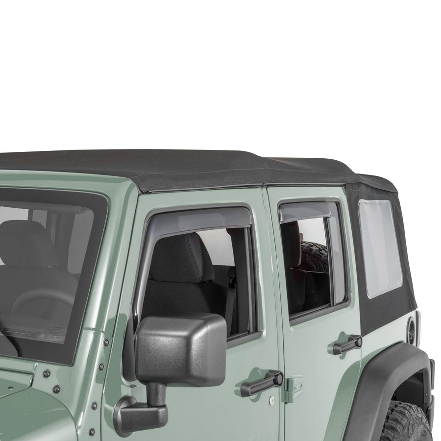 Tape On Black Horse Off Road Rain Guards/Wind Deflectors Compatible with 2007-2018 Jeep Wrangler JK Smoke 4 PCs - 14-94249
