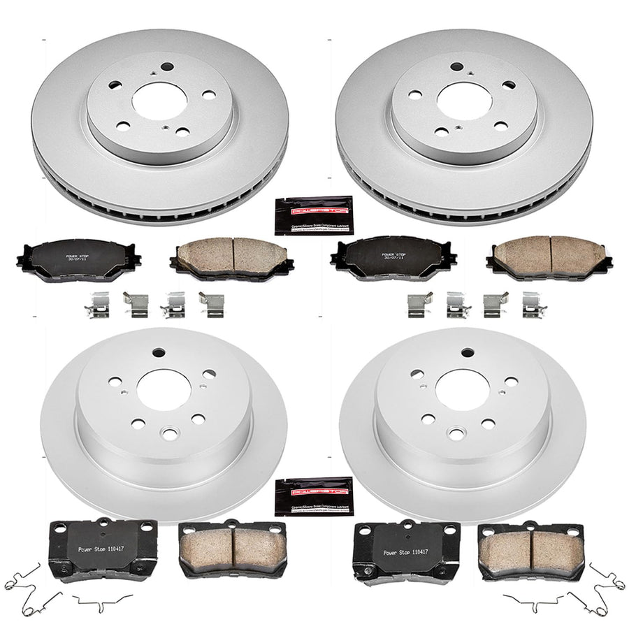 Power Stop Coated Brake Rotor & Ceramic Brake Pads CRK2407- front & rear For Lexus IS250 2006-2013 [Model Specific]