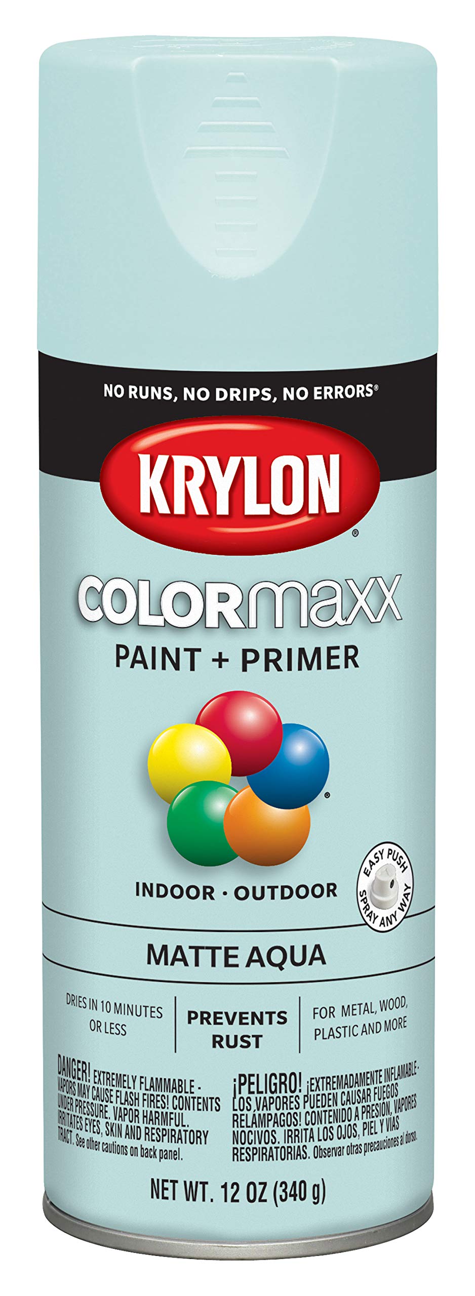 Krylon COLORmaxx K05549007 Spray Paint and Primer for Indoor/Outdoor Use, Matte Aqua 12 Ounce (Pack of 1)