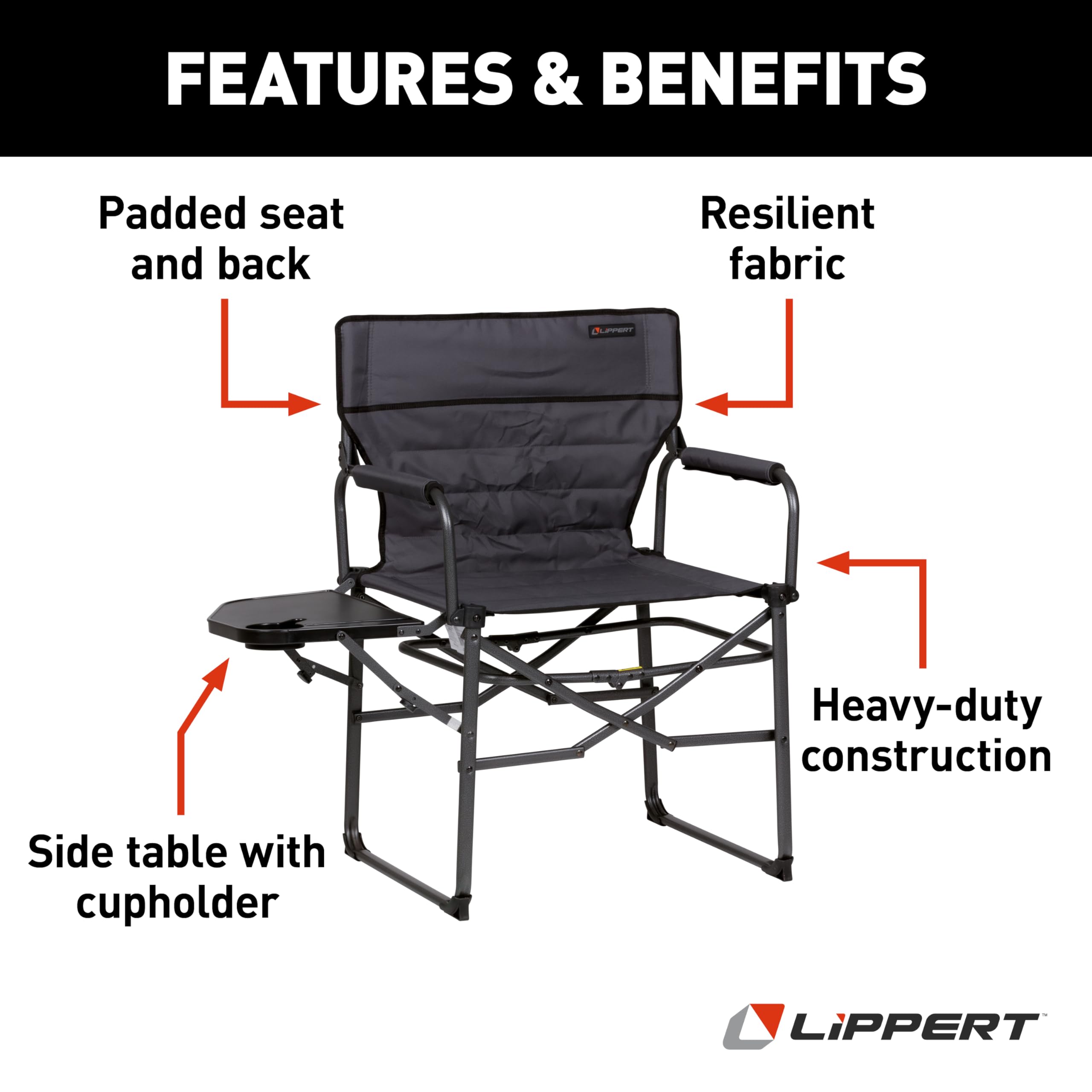 Lippert Director Chair Scout XL with Side Table - Dark Grey