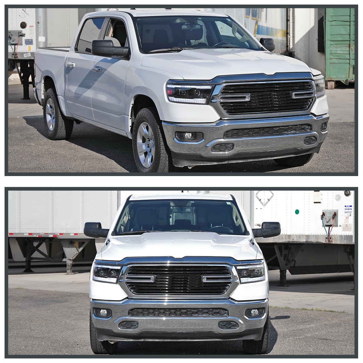 Black SPEC-D TUNING Projector Headlights w/Sequential LED Tube Signal and Startup Animation Compatible with 2019-2024 Ram 1500, Left + Right Pair Headlamps Assembly