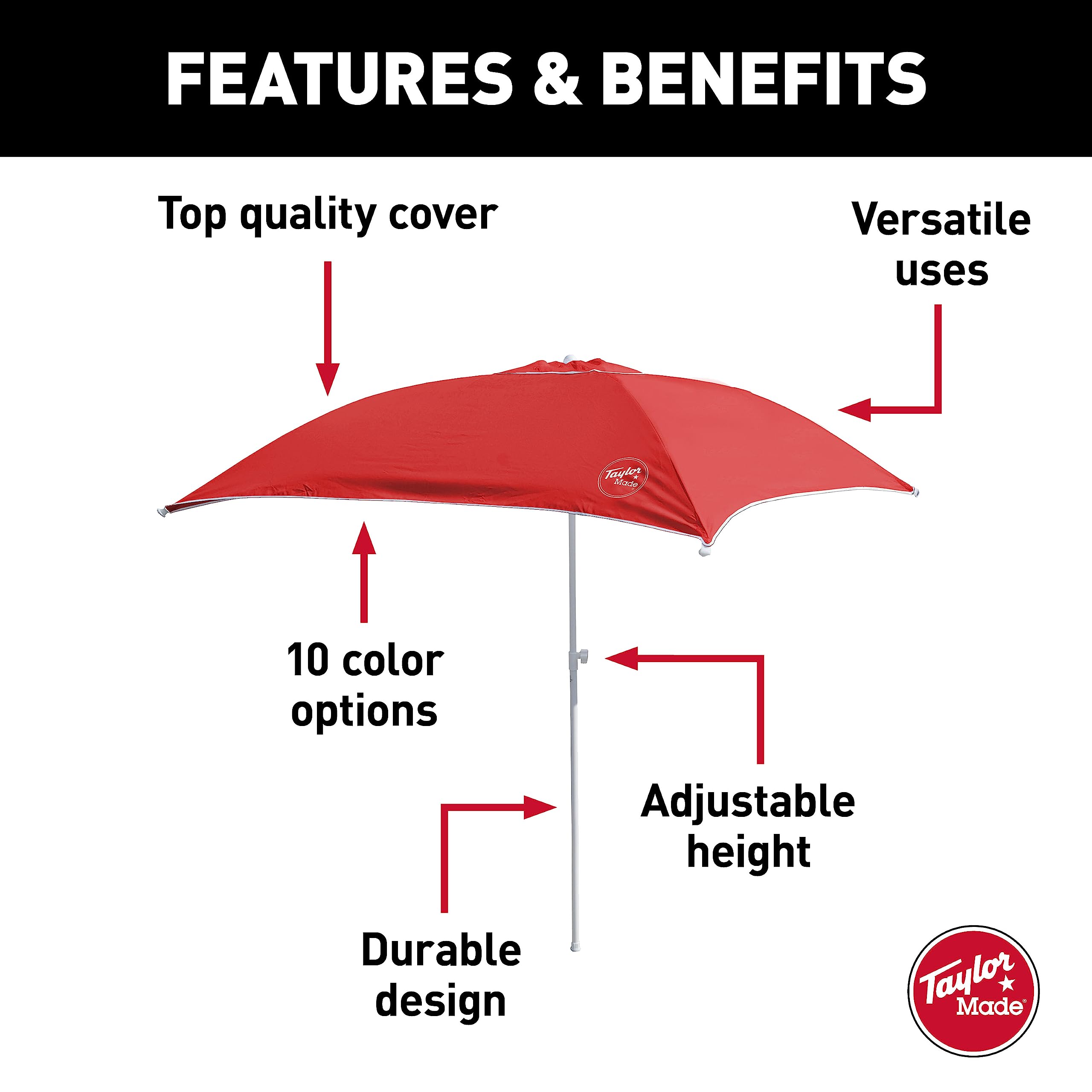 Anchorshade III Boat Shade, Taylor Made, Red, 6' x 6', Adjustable Aluminum Pole to 8 Feet, UV-Treated Fade-Resistant Nylon, Market-Style Top, Carrying Case, Fits Most Boats and Benches – 22045