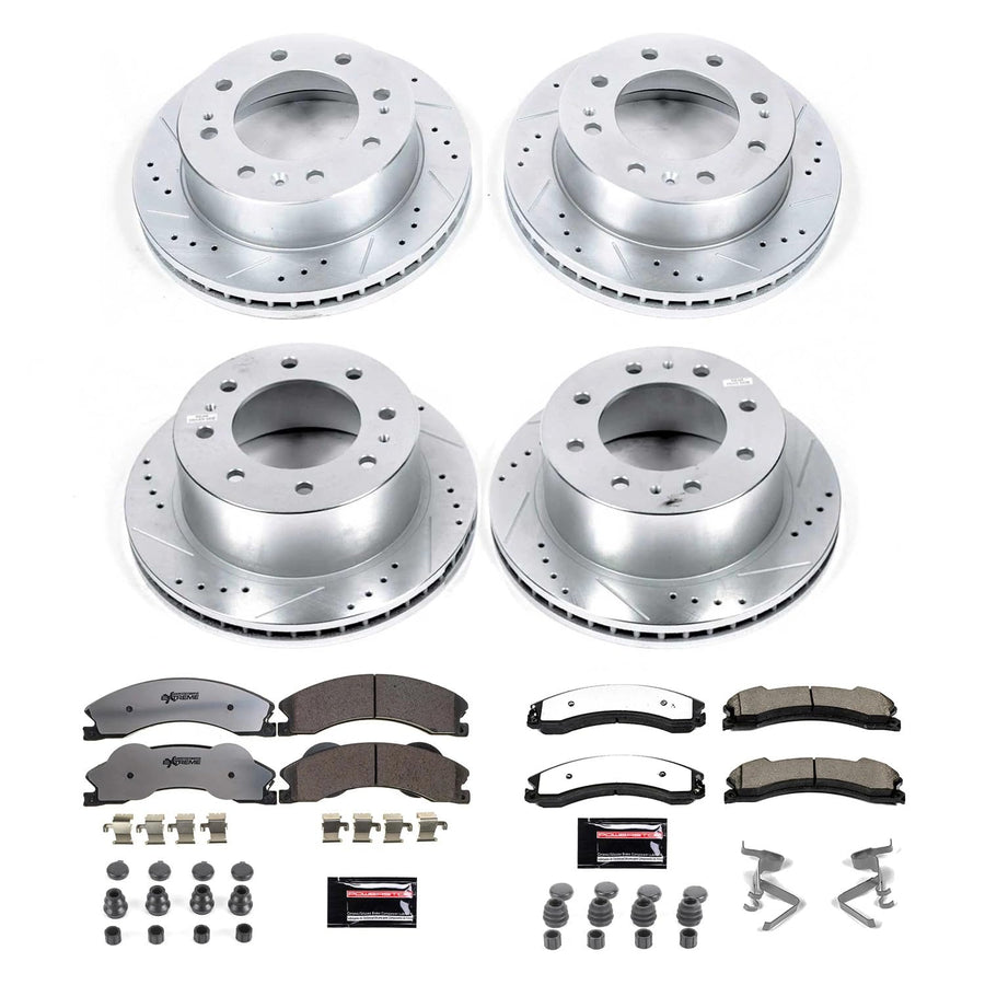 Power Stop Brake Kit Front and Rear For 2012 2013 2014 Chevrolet Silverado 2500 HD - Truck & Tow Carbon Fiber Ceramic Pads & Drilled and Slotted Rotors Replacement, K6259-36