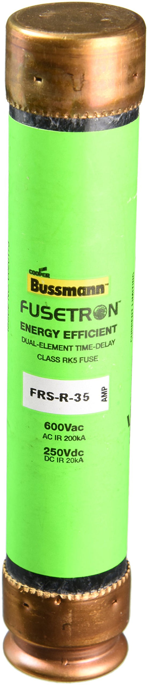 Eaton Bussmann FRS-R-35 Fuse, Class RK5 Time-delay Dual-element Current Limiting, 35 A, Interrupting Rating of 200 kA at 600 Vac and 20 kA at 250 Vdc