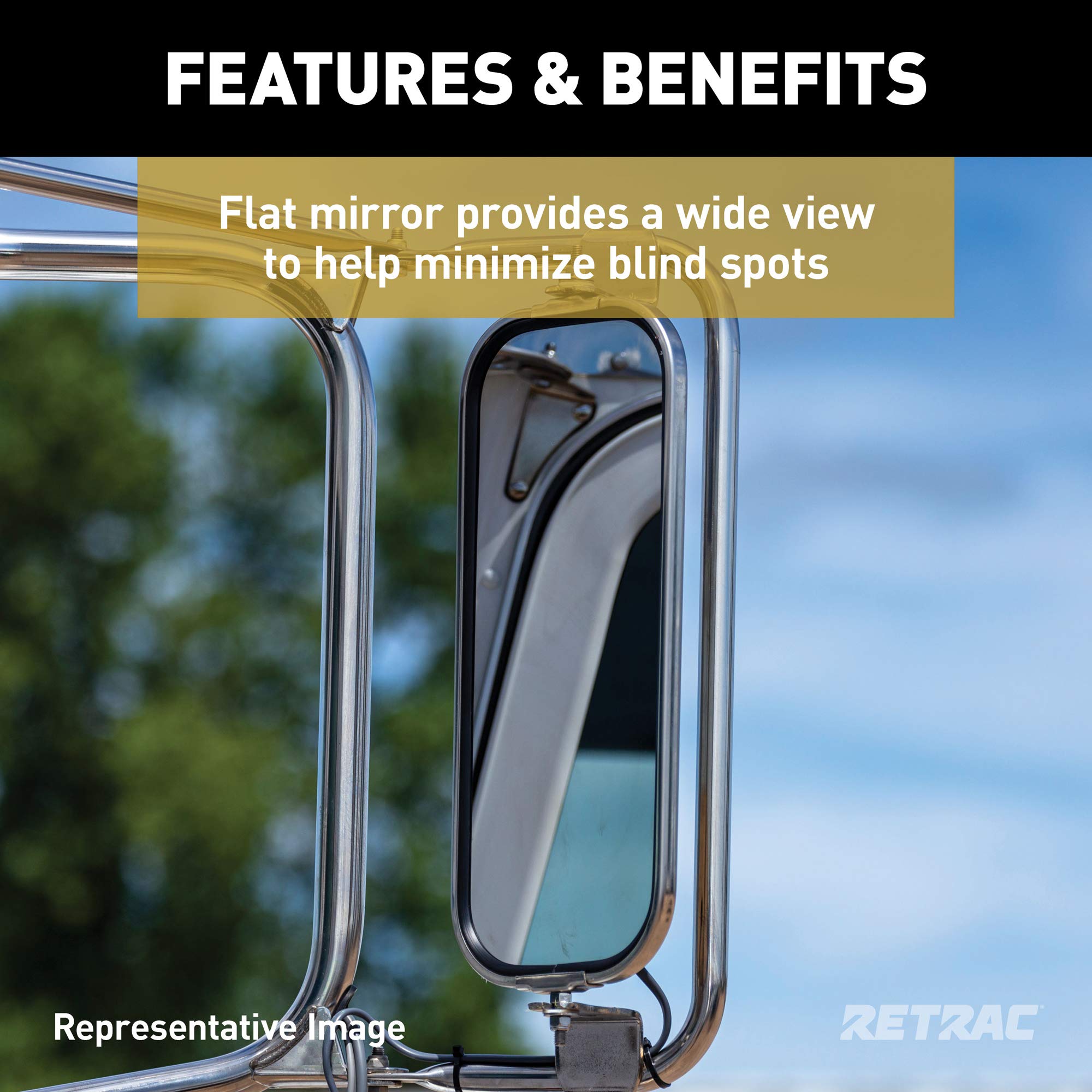 600807 RETRAC 7 x 16-Inch Stainless Steel Pyramid-Back West Coast Mirror Head, Universal Driver or Passenger Side