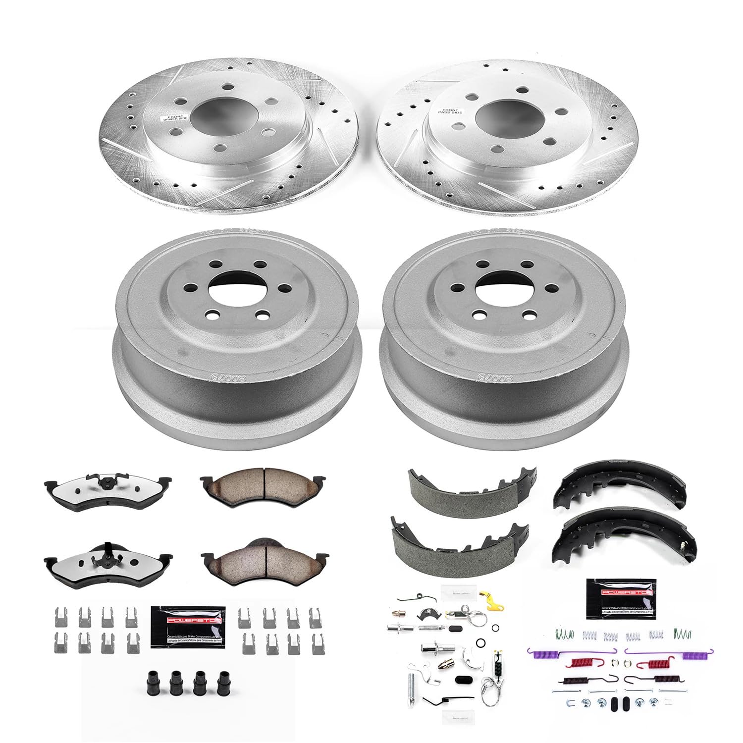 Power Stop Brake Kit Front & Rear For 2000 2001 2002 Dodge Dakota 2000 2001 2002 Dodge Durango - Truck & Tow Carbon Fiber Ceramic Pads, Drums, & Drilled & Slotted Rotors Replacement, K15164DK-36
