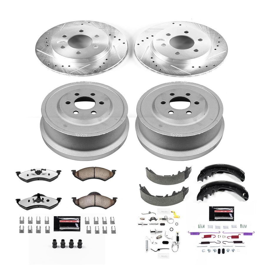 Power Stop Brake Kit Front & Rear For 2000 2001 2002 Dodge Dakota 2000 2001 2002 Dodge Durango - Truck & Tow Carbon Fiber Ceramic Pads, Drums, & Drilled & Slotted Rotors Replacement, K15164DK-36