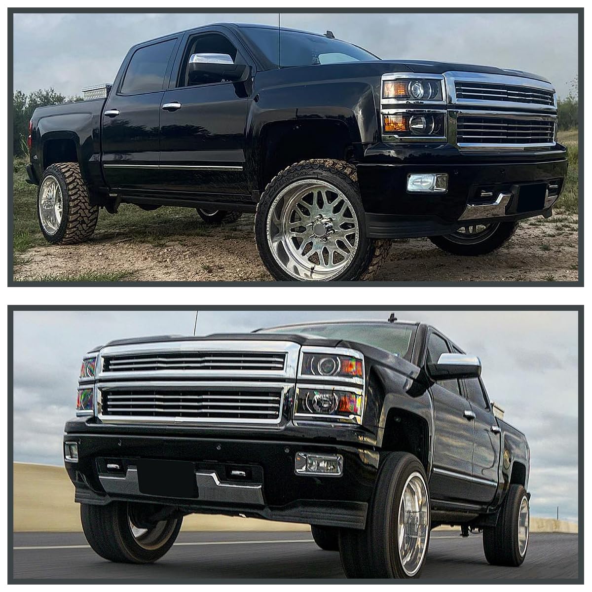 Black Projector Headlights w/Silver Trim SPEC-D TUNING Compatible with 2014-2015 Chevy Silverado 1500, Left + Right Pair Headlamps Assembly