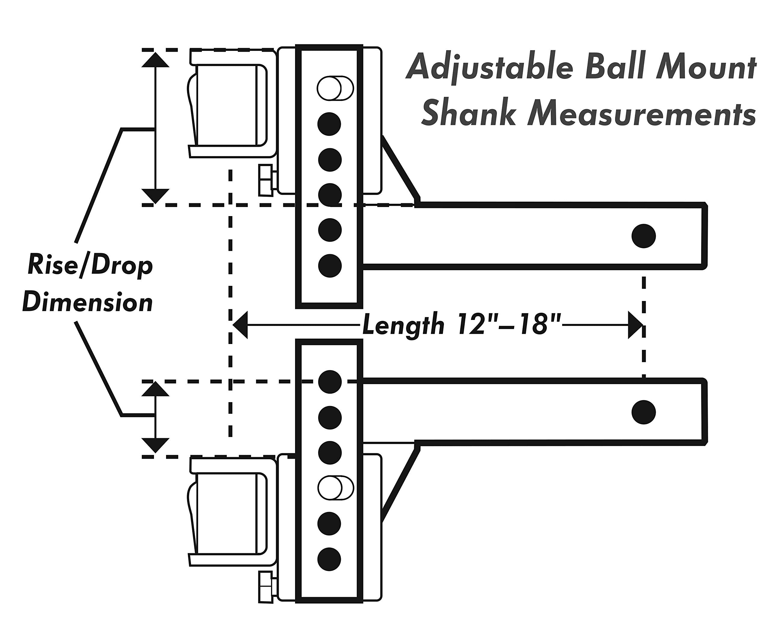Ball Mount Shank Eaz-Lift | Features an Adjustable Design, Powder-Coated Finish, and Fits a 2-inch x 2-inch Receiver (48132)