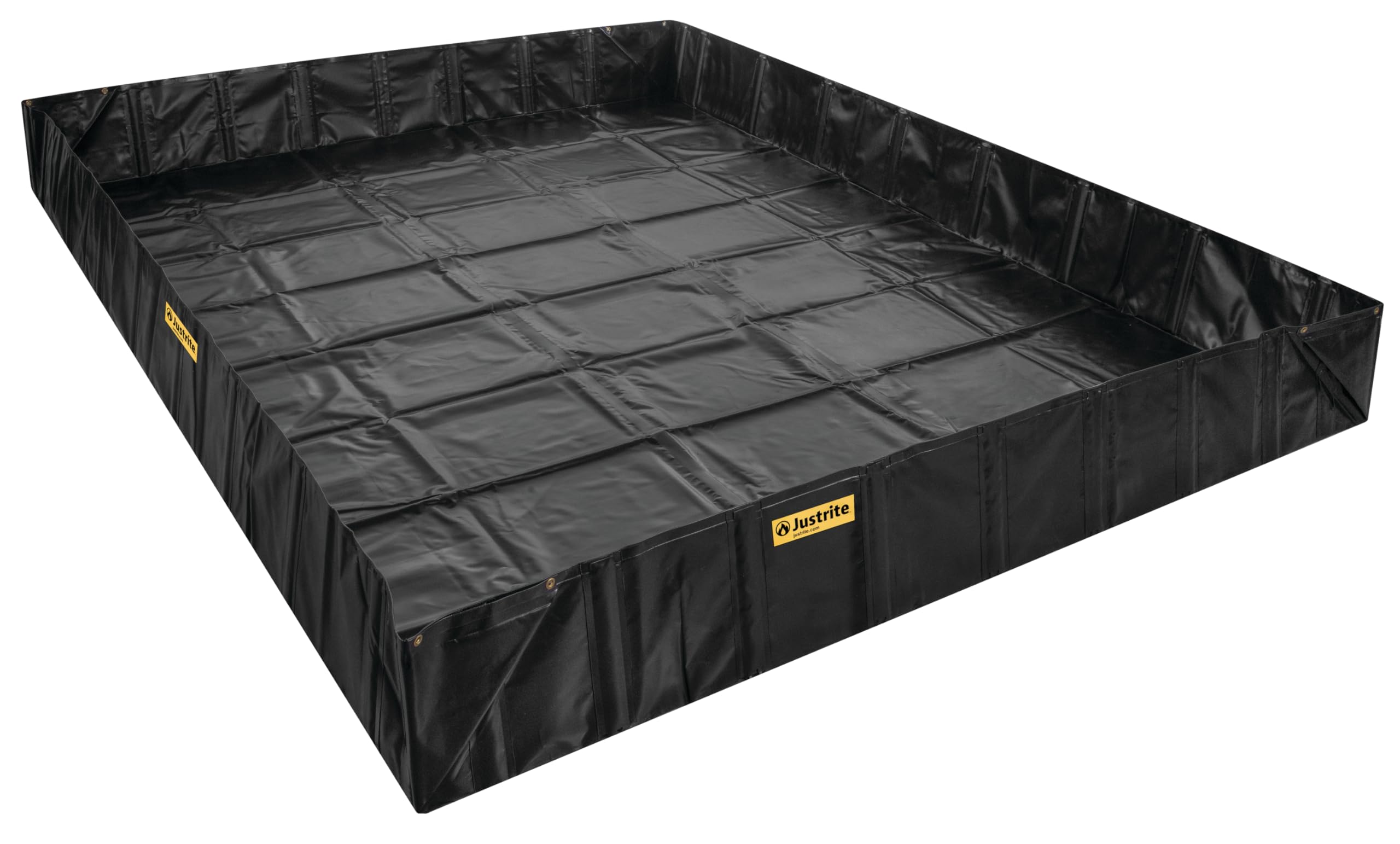 Justrite QuickBerm® Angle Bracket, 6' x 8' x 12" Large Oil Spill Containment Berm, 358 Gallon Spill Capacity, PVC Coated Fabric, Made in The USA, Black, 28069