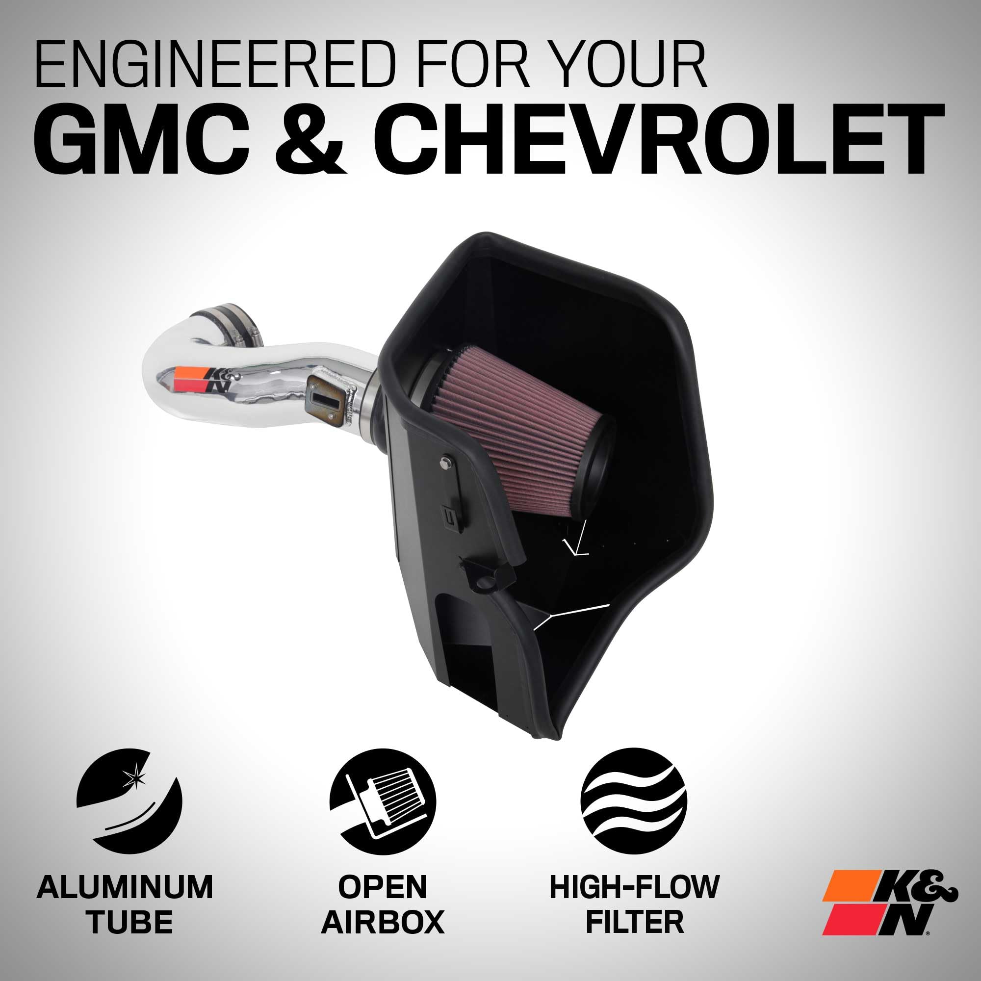 Cold Air Intake System K&N: High-Flow Air Filter, Increase Performance & Towing: Compatible with 2019-2025 Chevy/GMC/Cadillac Silverado 1500, Suburban, Tahoe, Sierra 1500, Yukon, Escalade, 77-3110KP