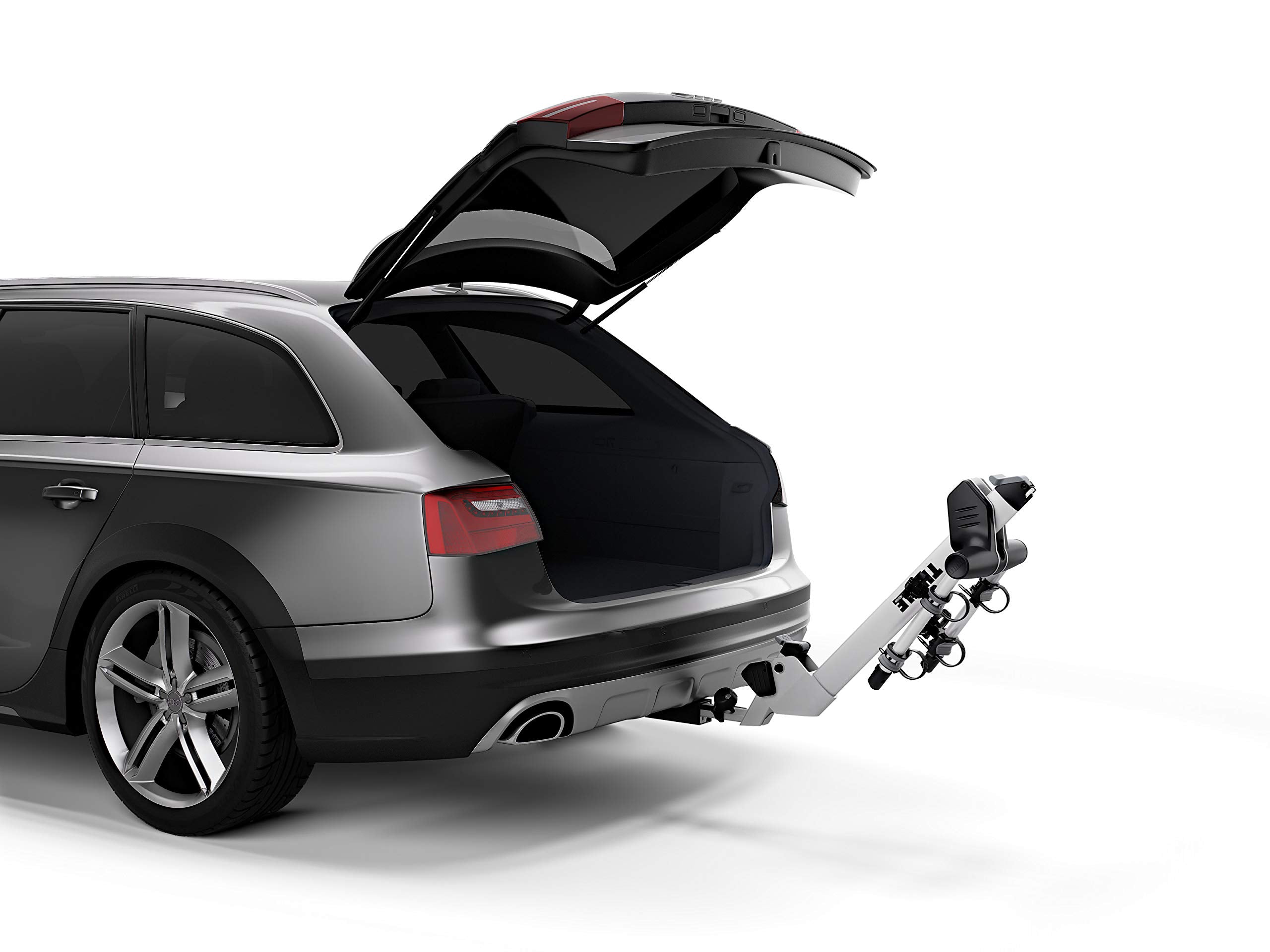 Thule Hanging Helium Pro Bike Rack - Carries 2 Bikes - Lightweight Hitch Bike Rack - Fits 2" and 1.25" receivers - Quick Tool-Free Installation - Tilts for Trunk Access - 75lb Load Capacity