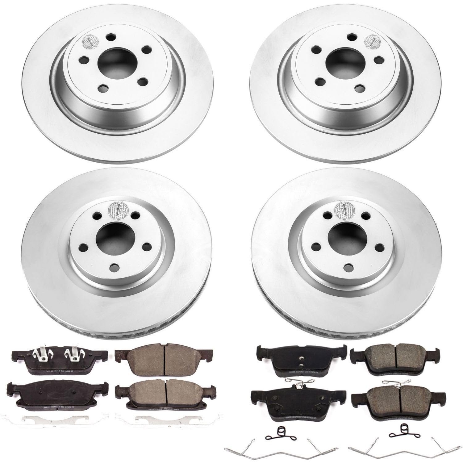 Power Stop CRK7419 Brake Rotor and Ceramic Brake Pads Coated - Front & Rear For Ford Edge 2015-2020 [Model Specific]
