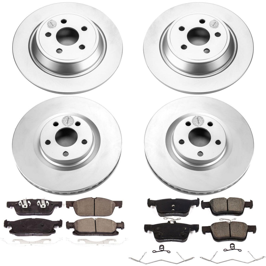 Power Stop CRK7419 Brake Rotor and Ceramic Brake Pads Coated - Front & Rear For Ford Edge 2015-2020 [Model Specific]