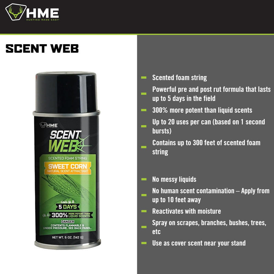 HME Scent Web Sweet Corn, 5oz | Long-Lasting Effective Powerful Pre/Post Rut Scented String Foam Attractant for Hunting, Archery & Wildlife Observation