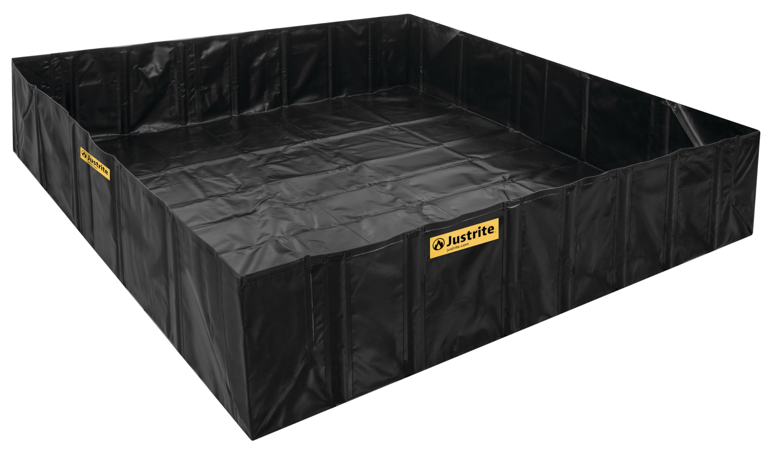 Justrite QuickBerm® Angle Bracket, 10' x 10' x 24" Large Oil Spill Containment Berm, 1,496 Gallon Spill Capacity, PVC Coated Fabric, Made in The USA, Black, 28093