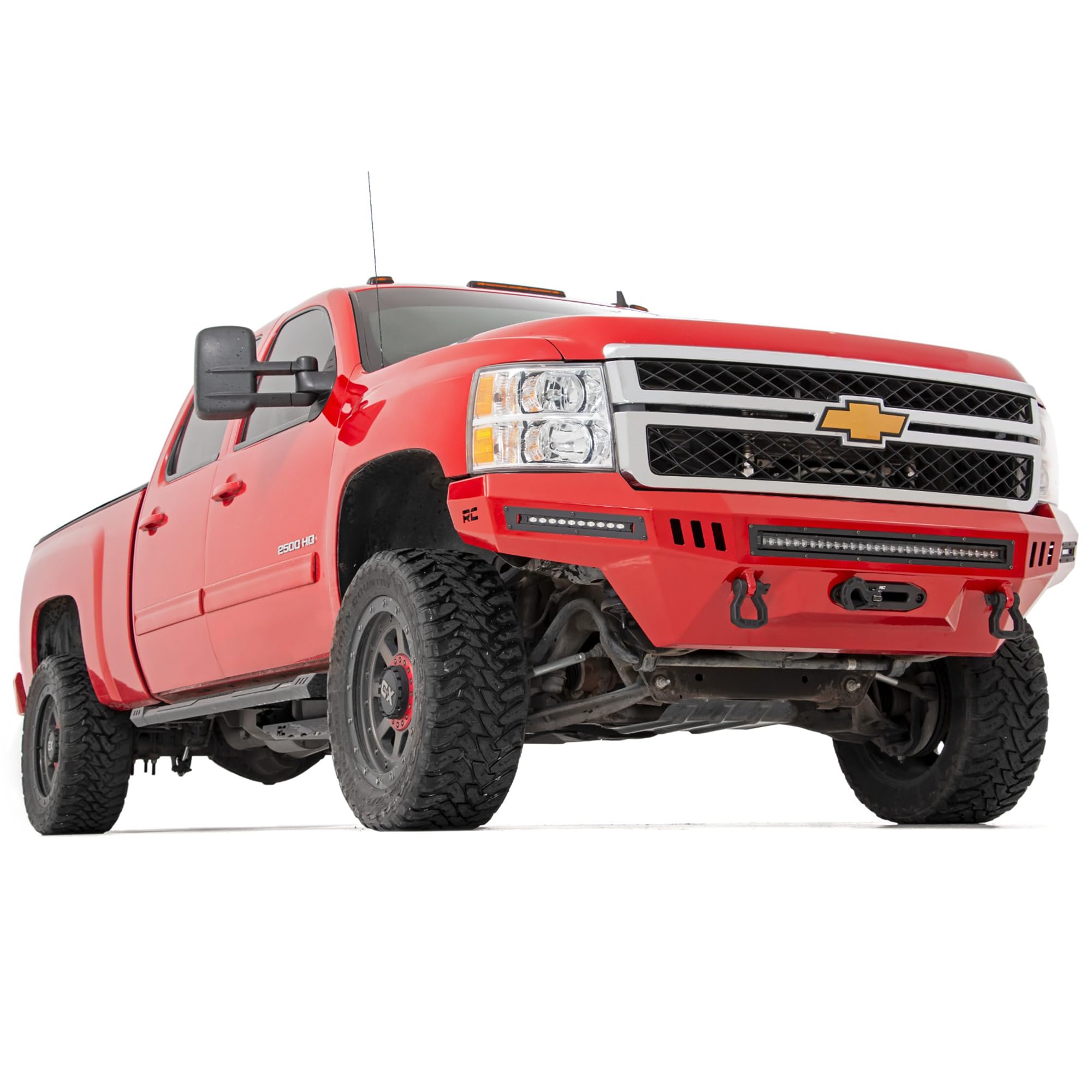 3.5" Lift Kit Rough Country w/V2 Shocks for Chevy Silverado & GMC Sierra 2500HD/3500HD (2011-2019 w/Factory Rear Overload Springs) - Red Control Arms