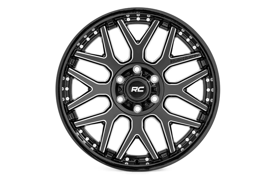 Rough Country One-Piece 95 Series Aluminum Wheel - 20x10, 6x5.5" Bolt Pattern, 25mm Offset, Machined Gloss Black for Jeeps, Trucks, SUV