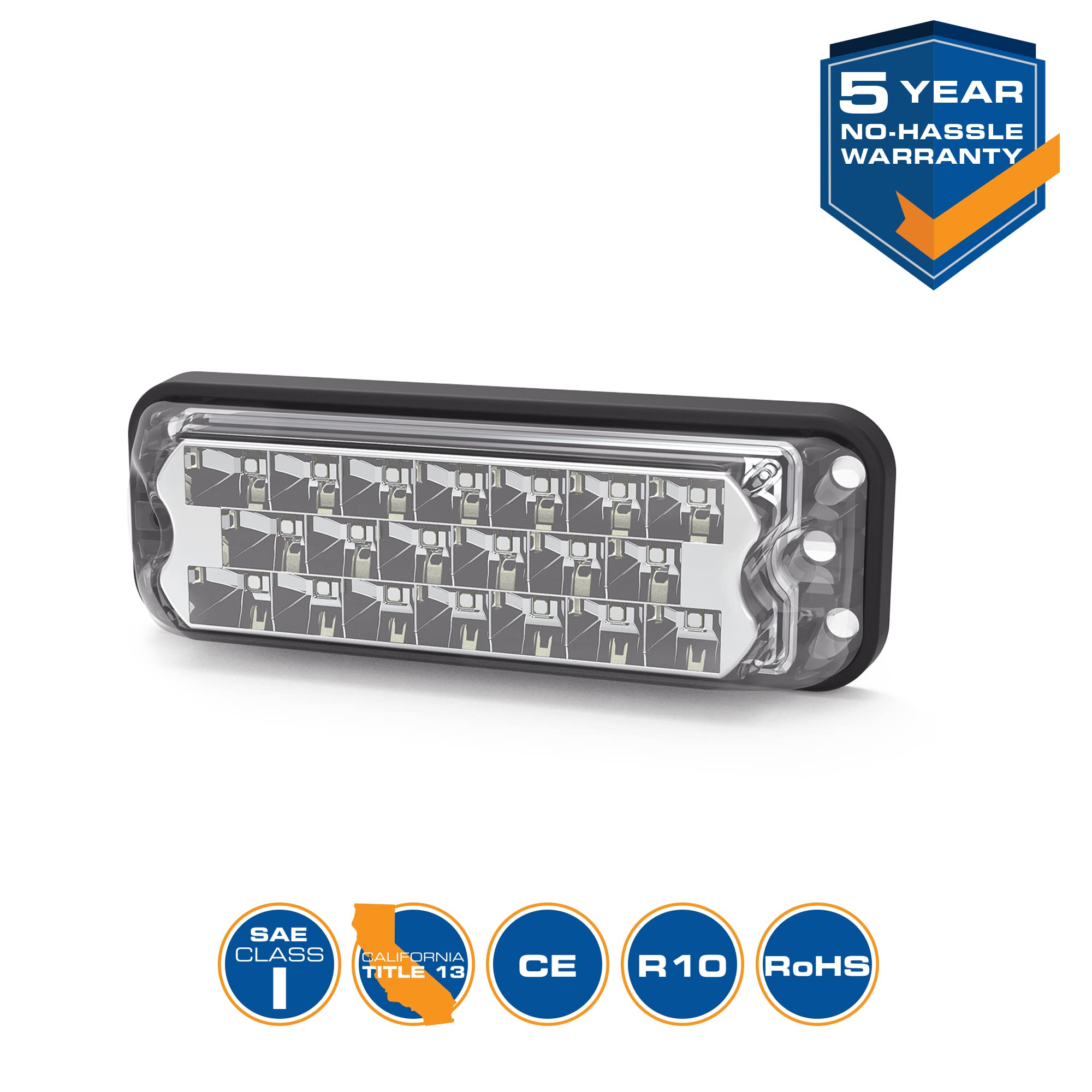 ECCO High-Intensity LED 20 LEDs Directional Amber Surface Mount 0.4 amps 12V 24V Waterproof 7 Flash Patterns Warning Light for Truck off Road car Commercial Vehicles, 5 Year Warranty