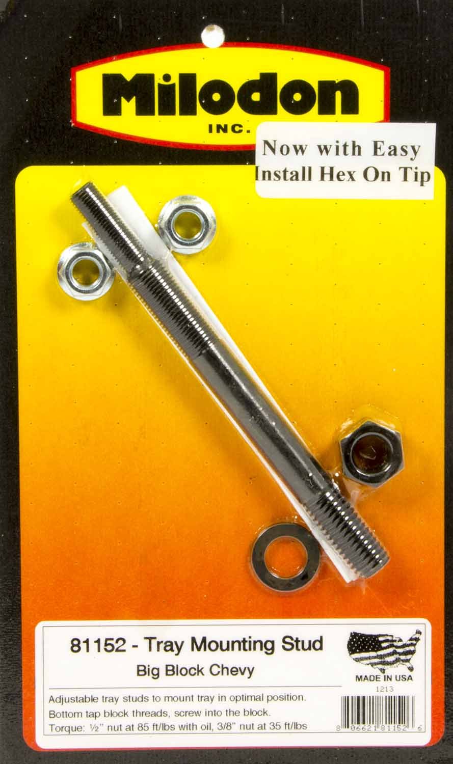 Milodon 81152 Windage Tray Stud 1/2" 170,000 PSI Tinsile Strength for Big Block Chevy 8740 Chrome Moly