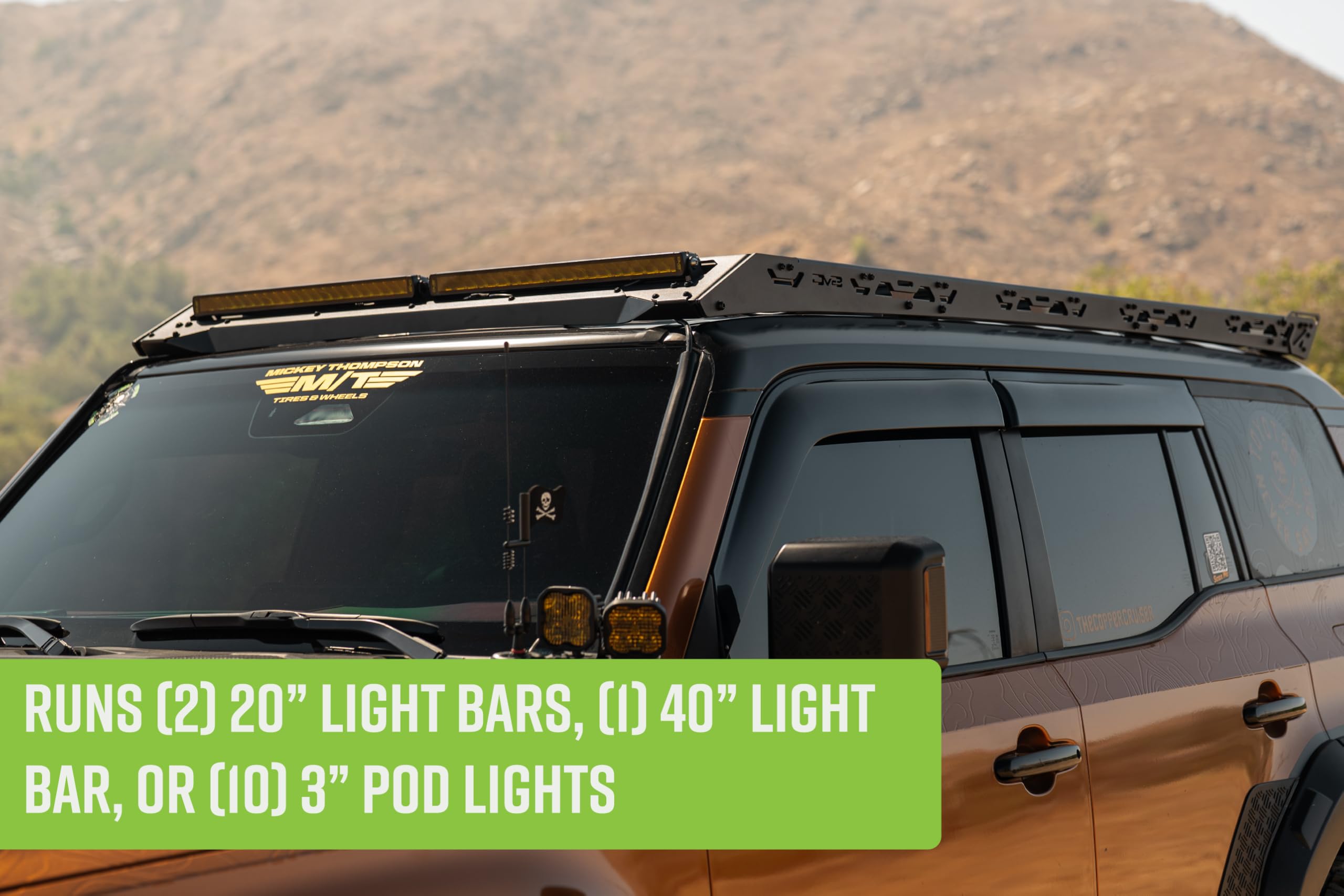 DV8 Offroad Front Light Mount for Roof Rack for 2024-2025 Toyota Land Cruiser 250 Series & Lexus GX 550 | Runs (2) 20” Light Bars, (1) 40” Light Bar, or (10) 3” Pod Lights | Low-Profile Design