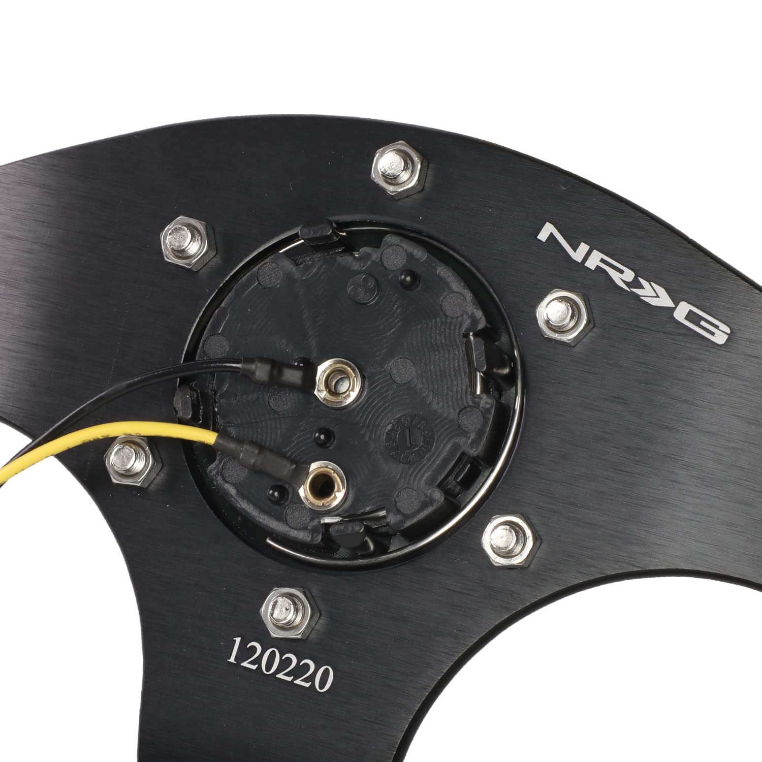 NRG Innovations Reinforced NRG-RST-024MB-R-Y Steering Wheel - 320mm Sport Leather Flat Bottom with Yellow Center Mark