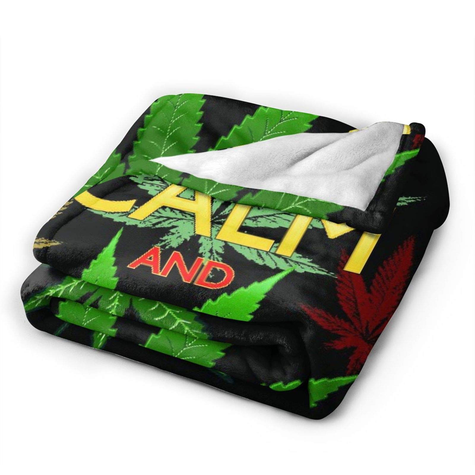 Janrely Custom Personalized Throw Blanket, Keep Calm and Marijuana Leaf On Black, Soft Comfortable Plush Blanket for Sofa Bedroom Travel Fluffy Blanket 40"X50"