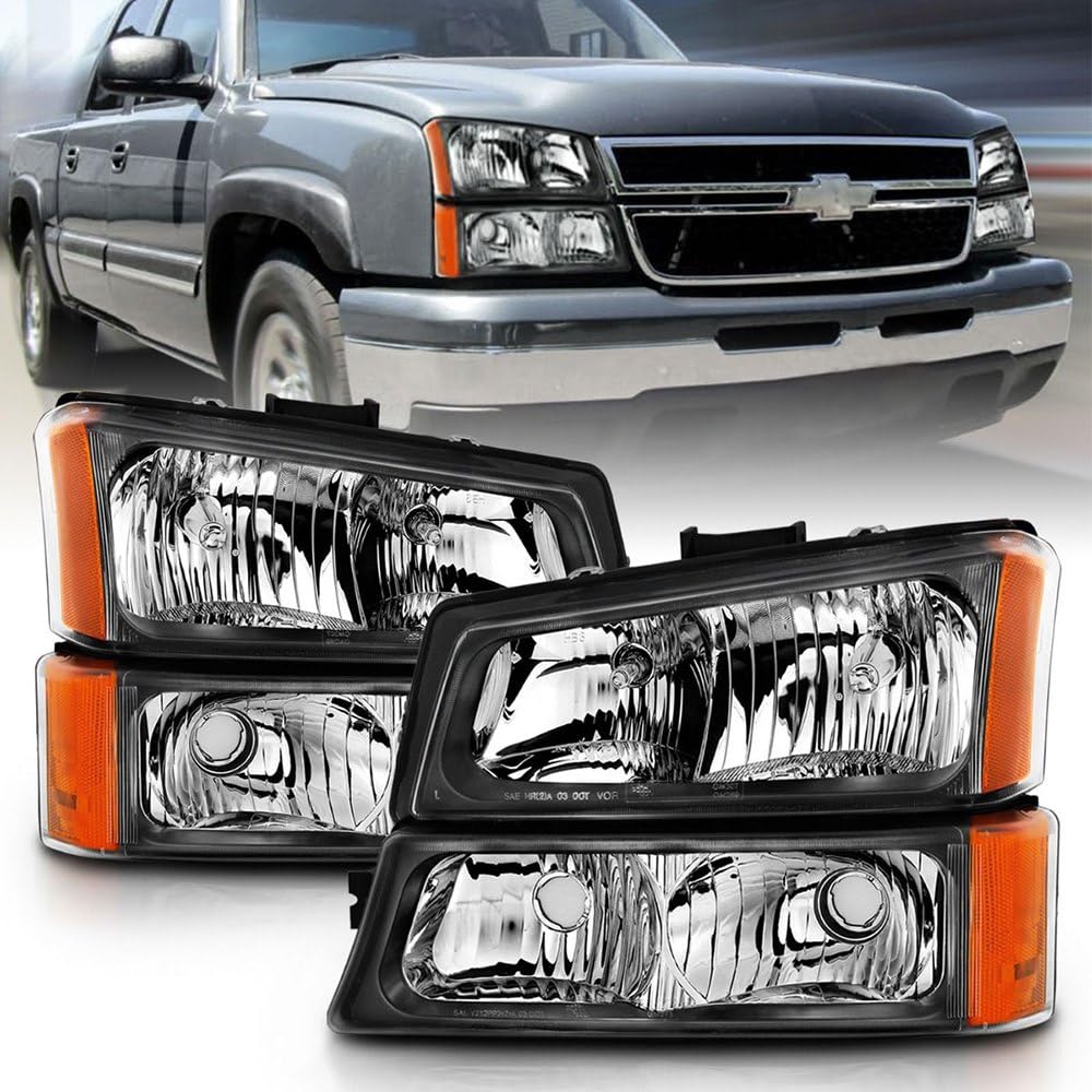 CHEVY SILVERADO ANZO USA 03-06 CRYSTAL HEADLIGHTS W/PARKING/SIGNAL LIGHT BLACK (4 PCS)