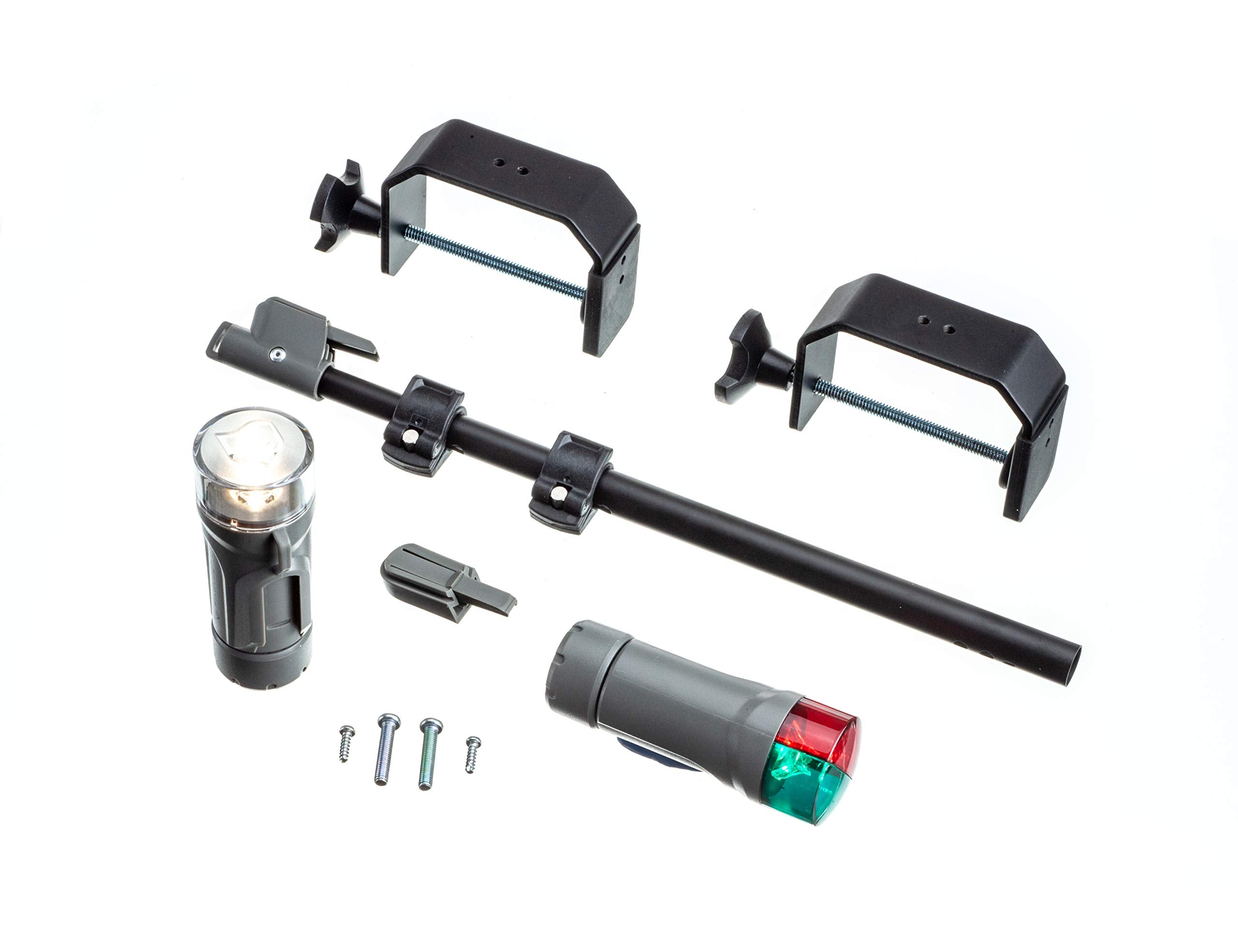 Portable Navigation Light Kit Attwood 14194-7, LED Bow Light, LED Stern Light, C-Clamp Mount, Marine Gray