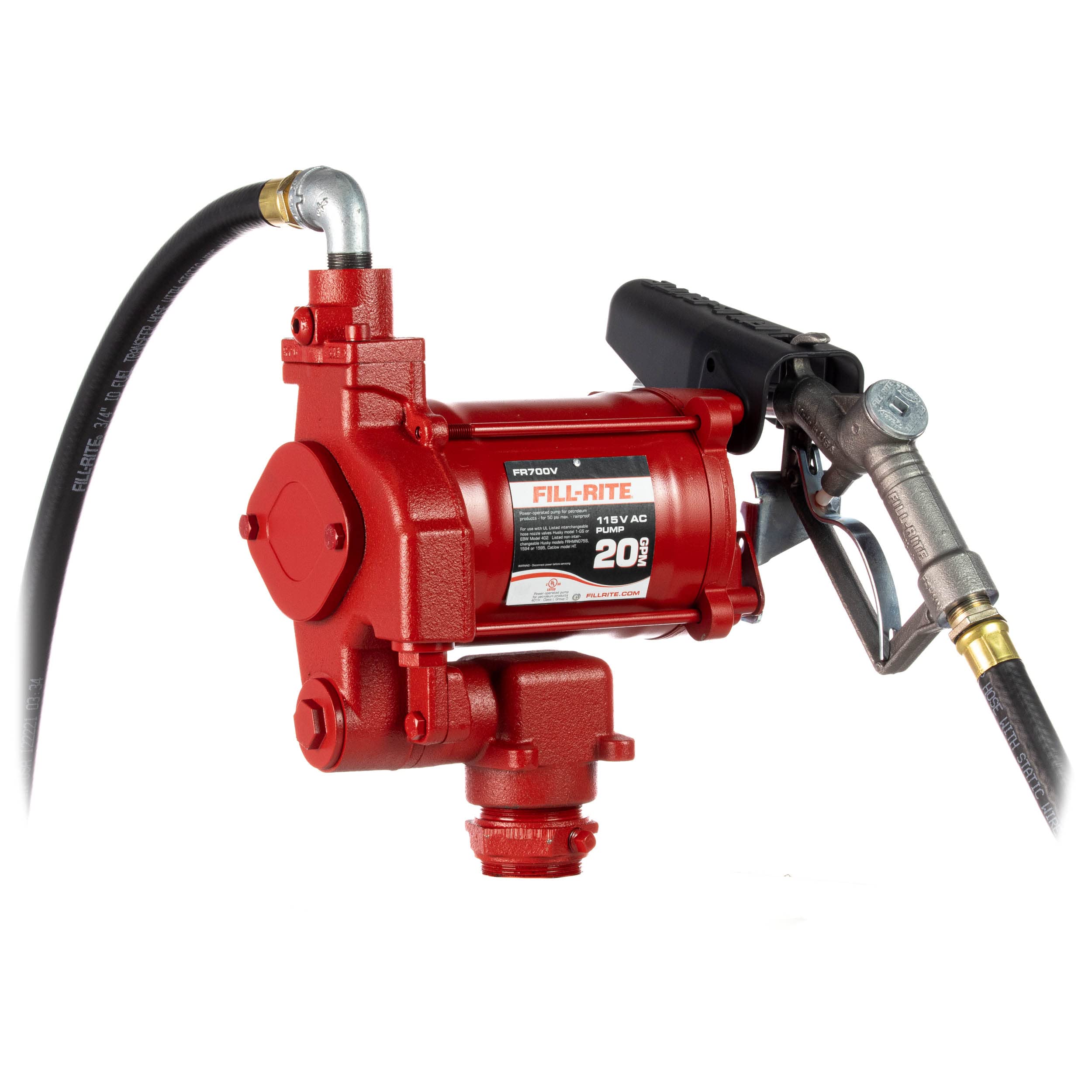 Fill-Rite 115V FR700V Fuel Transfer Pump with Discharge Hose & Manual Nozzle | For Gasoline, Diesel, Kerosene, Ethanol Blends, Methanol Blends & Biodiesel up to B20