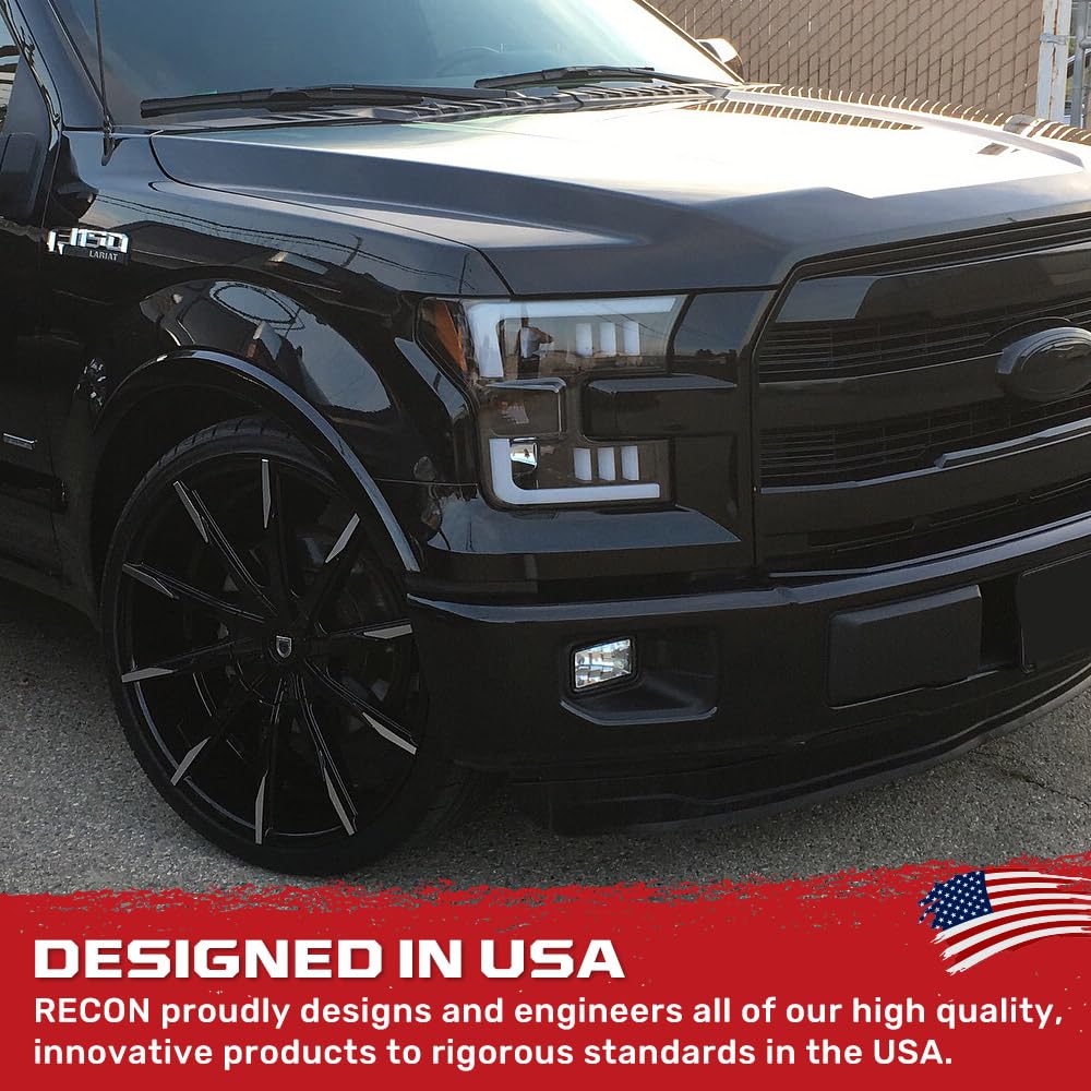 RECON - Projector Headlights Fits Ford 15-17 F150 Truck (Replaces Factory Halogen Headlights Only) with Ultra Bright White OLED DRL Smoked & Clear Lens Style