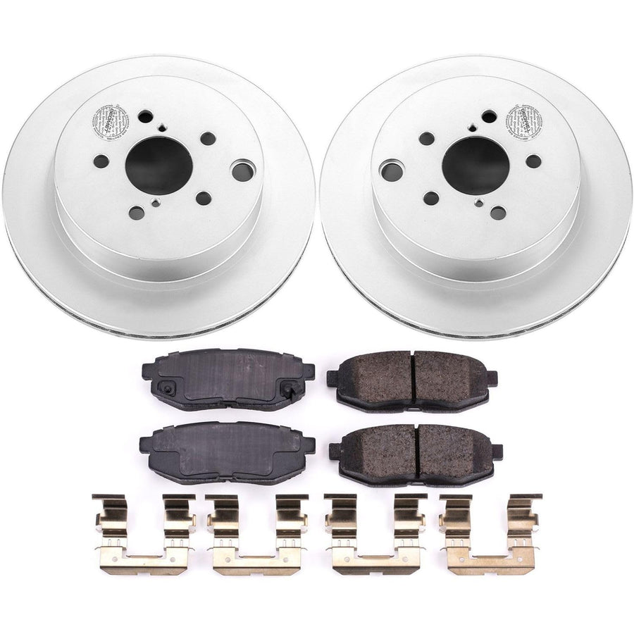 Power Stop Coated Brake Rotor CRK6978 and Ceramic Brake Pads- Rear For Subaru Forester 2014-2018 [Model Specific]