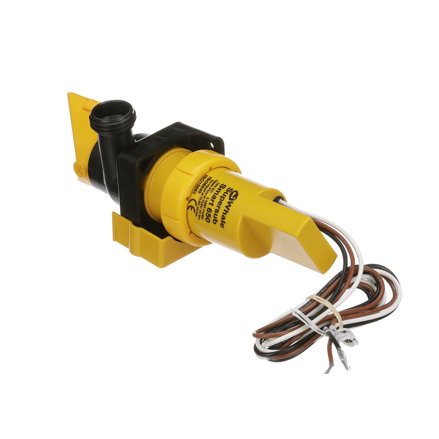 Whale Supersub Smart 650 Electric Bilge Pump, Suitable for Fresh or Salt Water Use, 12V DC, 3.4 Amps, Open Flow Rate of 650 GPH @ 13.6V DC, 16 AWG Wire, ¾-Inch and 1-Inch Hose Connections