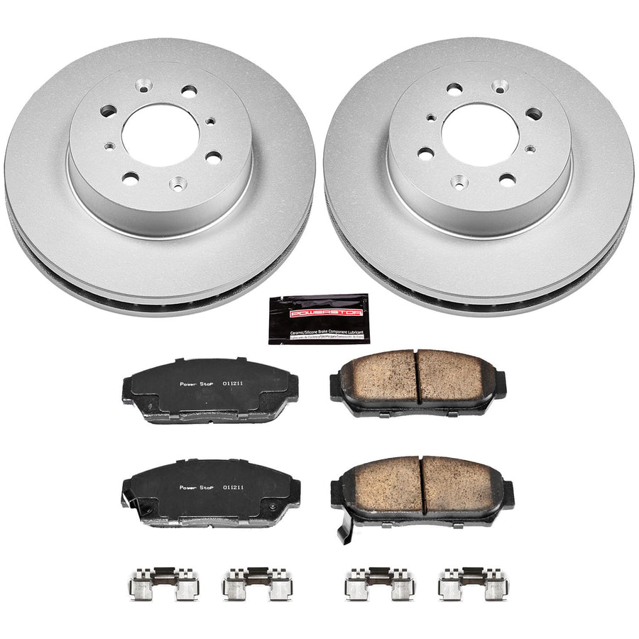 Power Stop Coated Brake Rotor CRK692 & Brake Pads- front For Acura Integra 1994-2001, Honda Civic 1993-1995 [Model Specific]