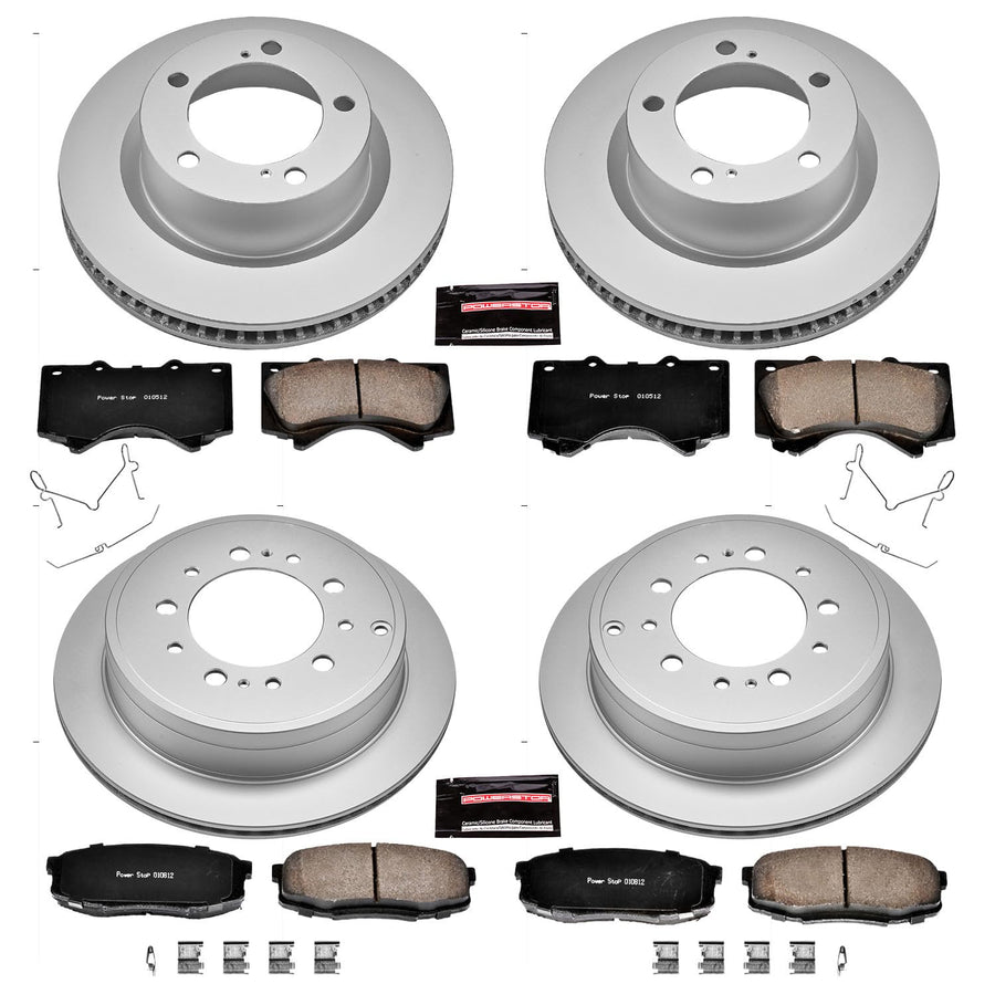 Power Stop Coated Brake Rotor CRK4117 & Ceramic Brake Pads- front & rear